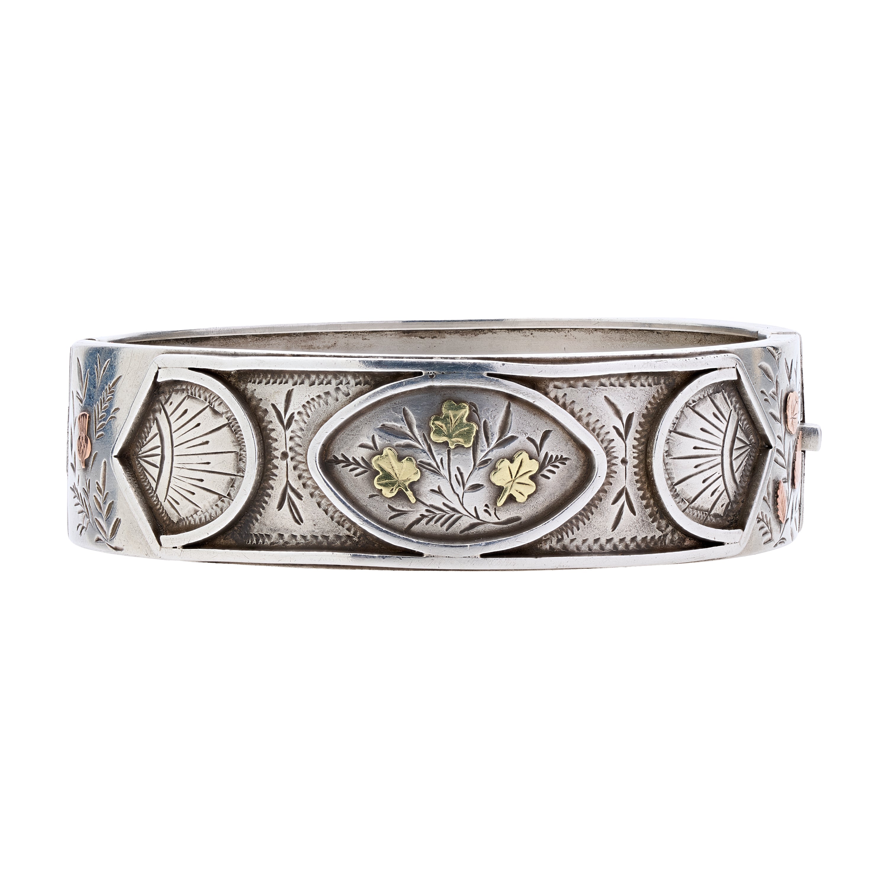 Antique Victorian Silver Floral Motif Bangle Bracelet