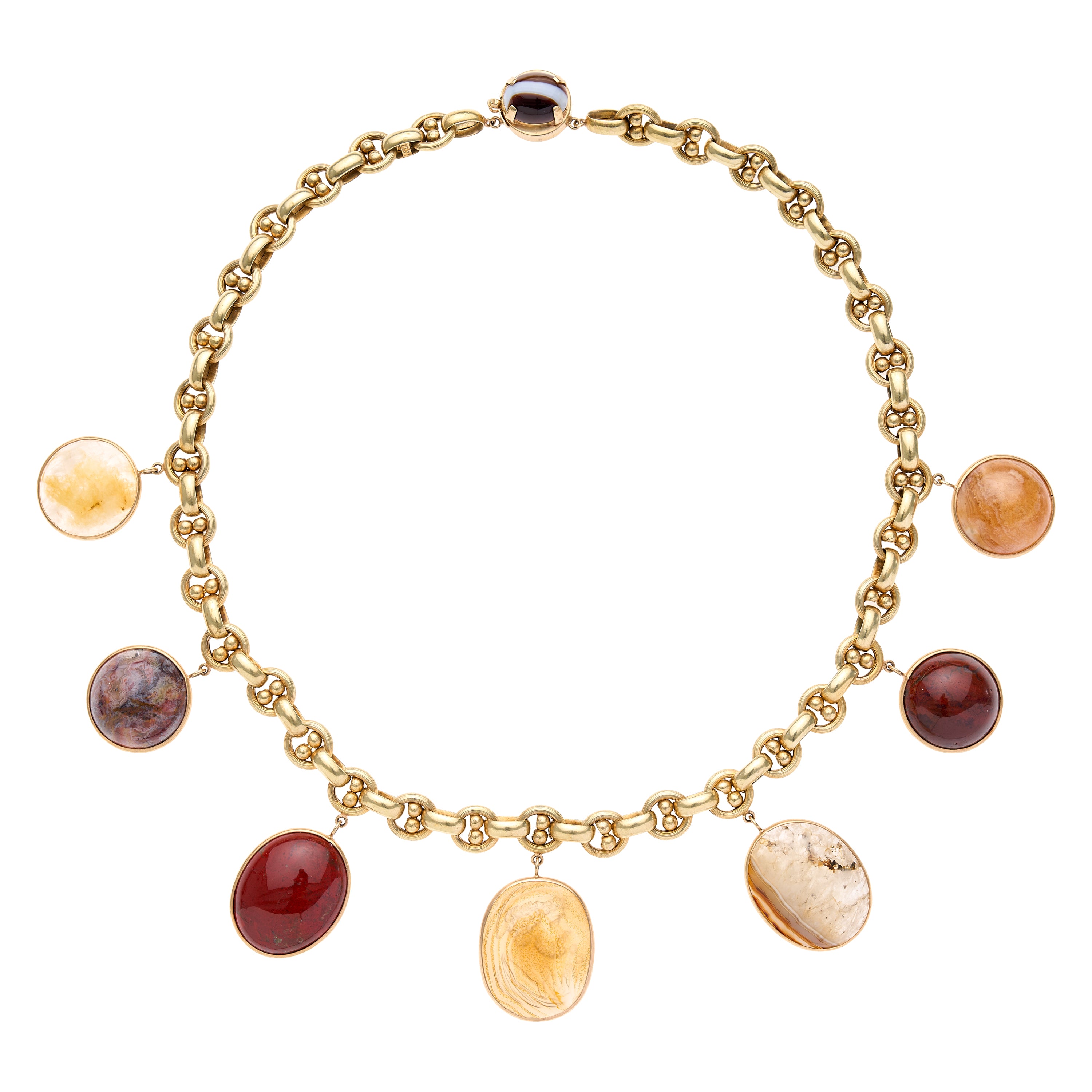 Antique Victorian 15k Necklace w/ Agate Drops & Intaglio