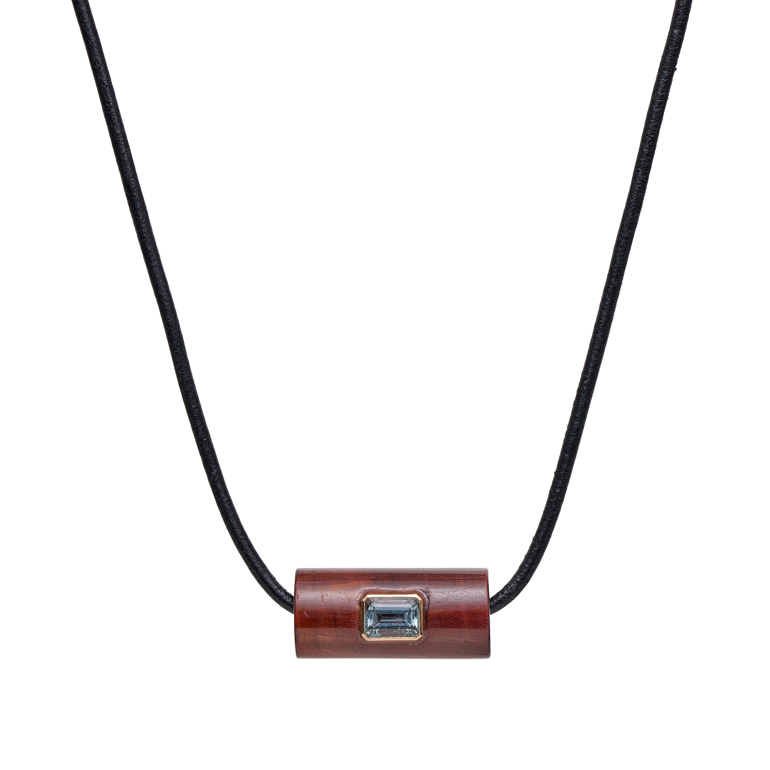 Dezso 18k Long Red Tiger's Eye Bead w/ Emerald Cut Aquamarine