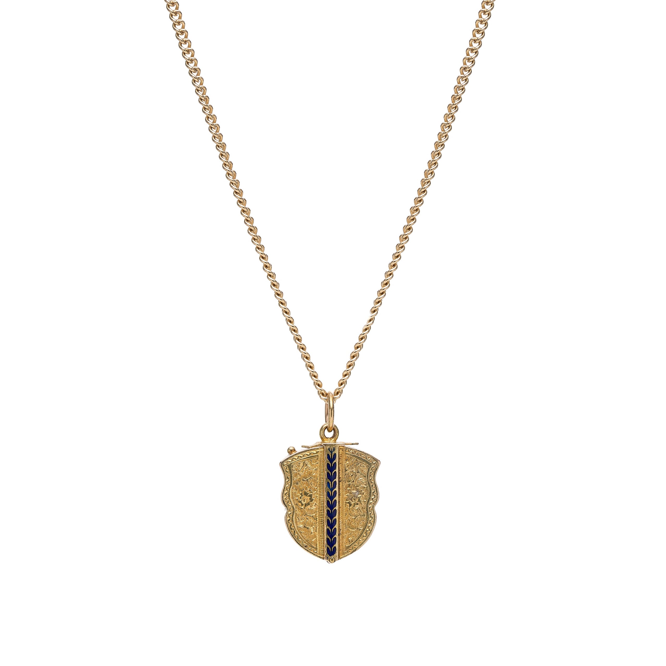 Antique Victorian 18k Enamel Engraved Shield Locket