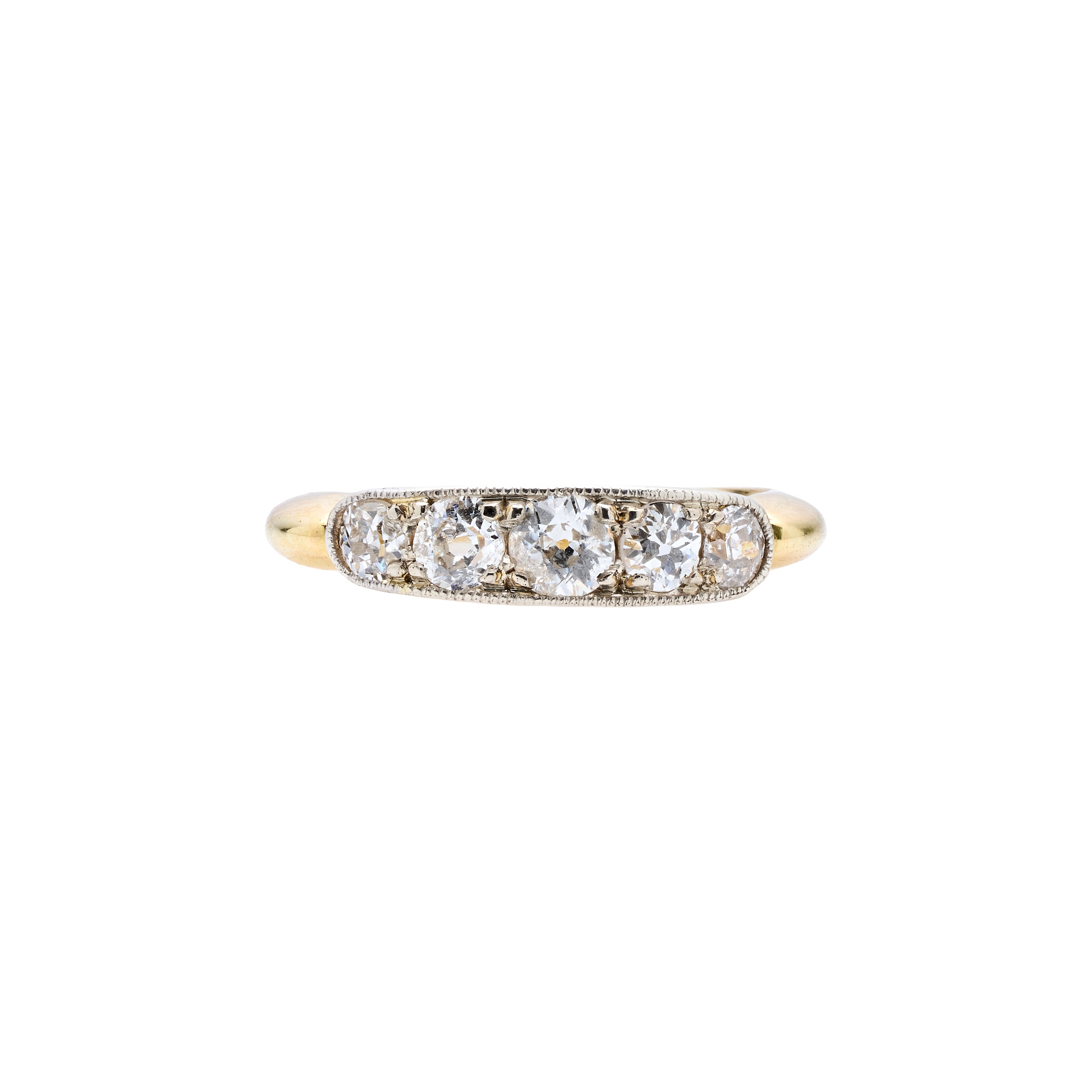 Antique Edwardian 18k / Platinum Ornate Set Five Stone Ring