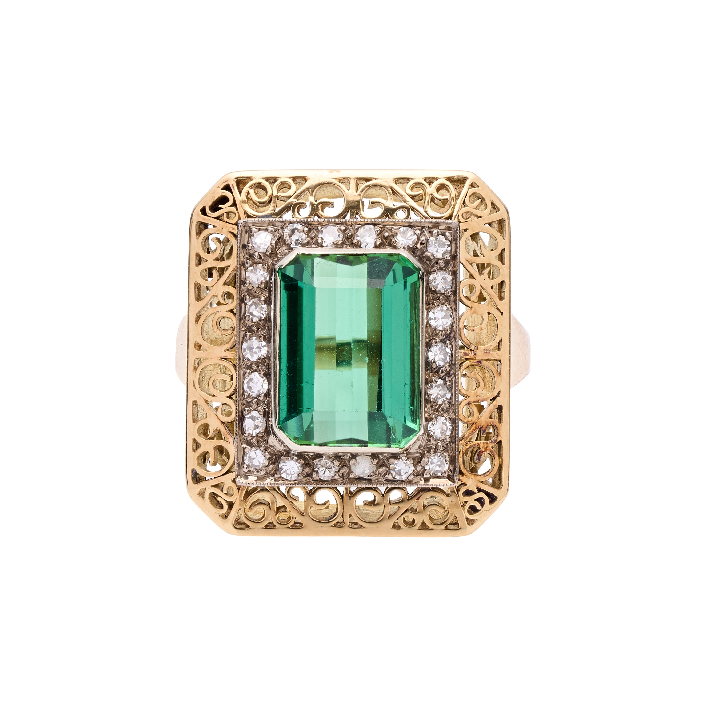 Vintage Retro 1940's 14k Dutch Tourmaline & Diamond Ring