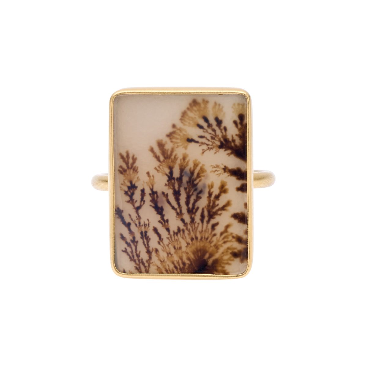 Gabriella Kiss 18k Large Rectangle Dendrite Agate Ring