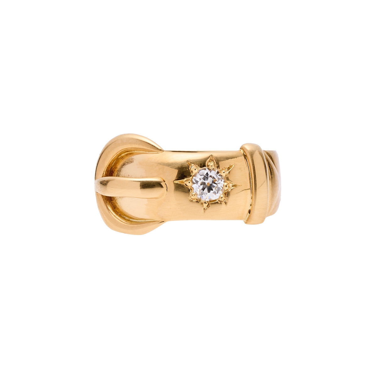 Antique Victorian 18k Star Set Diamond Buckle Ring - .15ct