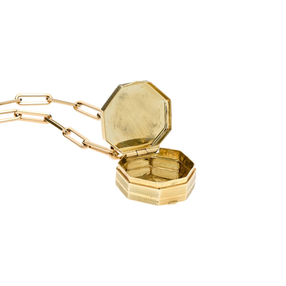 Vintage Mid-Century 14k Black Enamel/Engraved Octagon Box Locket