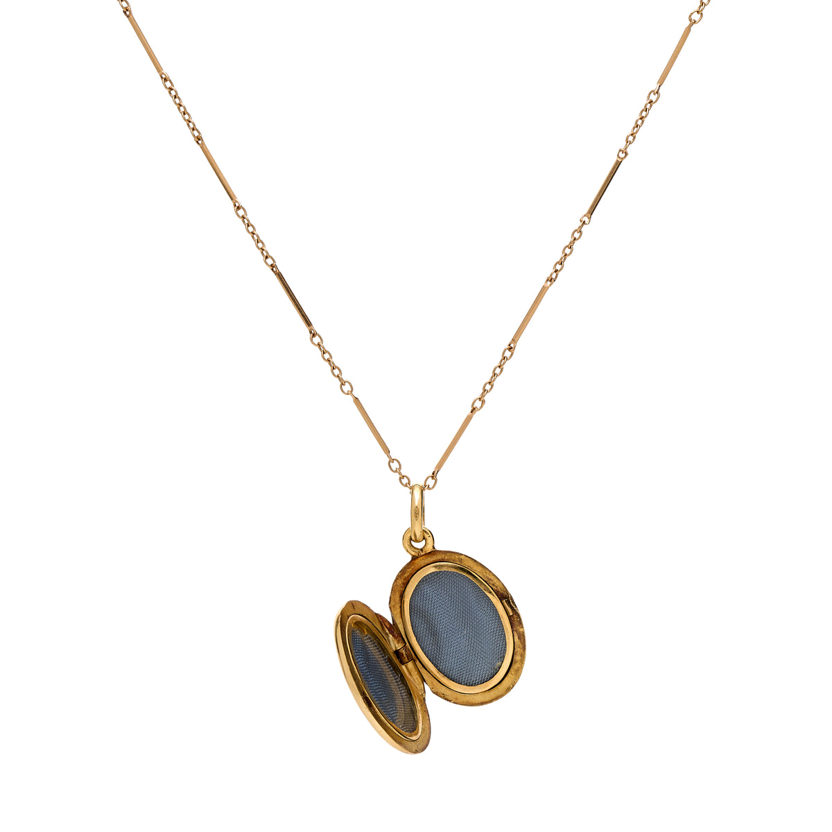 Antique Victorian 18k Petite Oval Blue Enamel Scroll Locket Pendant