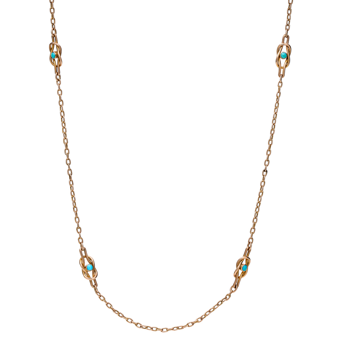 Antique Victorian 10k Turquoise Love Knot Chain - 17"