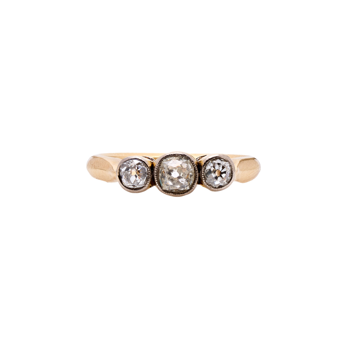 Antique Edwardian 18k / Platinum Euro-Cut Three Diamond Ring