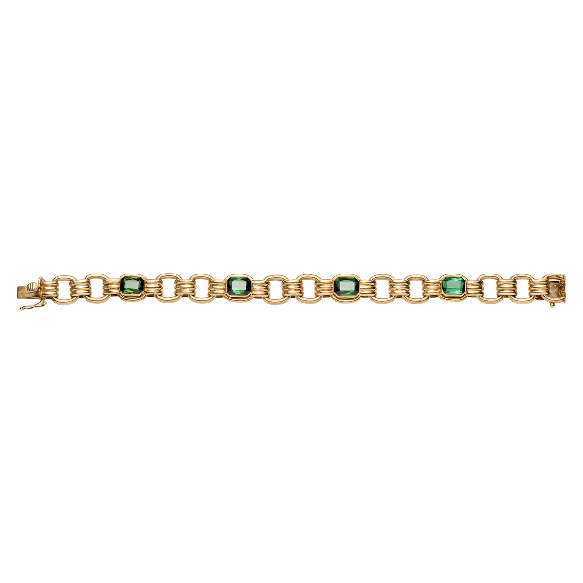 Vintage Retro 14k Gold and Emerald Cut Tourmaline Bracelet