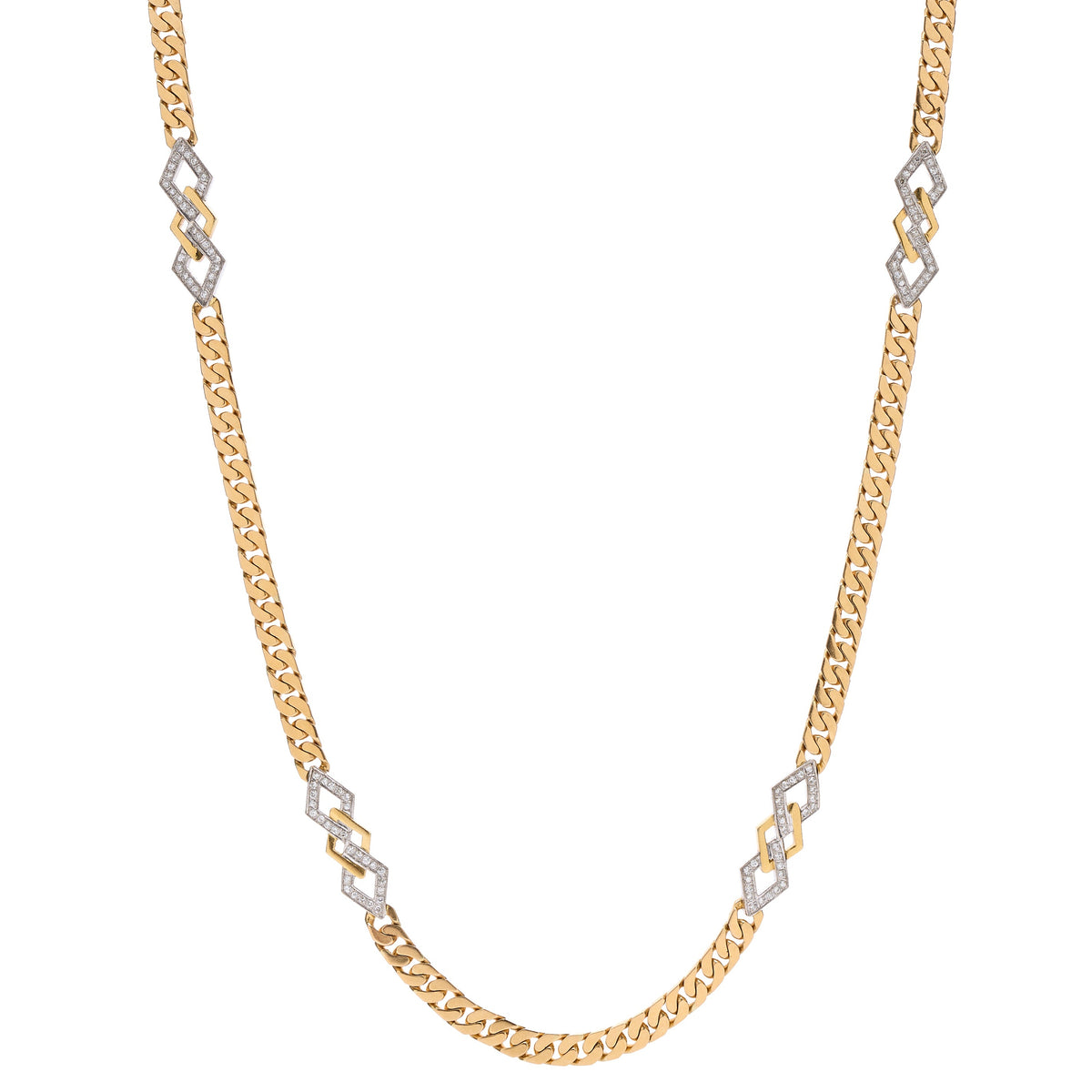 Vintage Mid-Century 18k Flat Curb Chain with Diamond Links - 24"