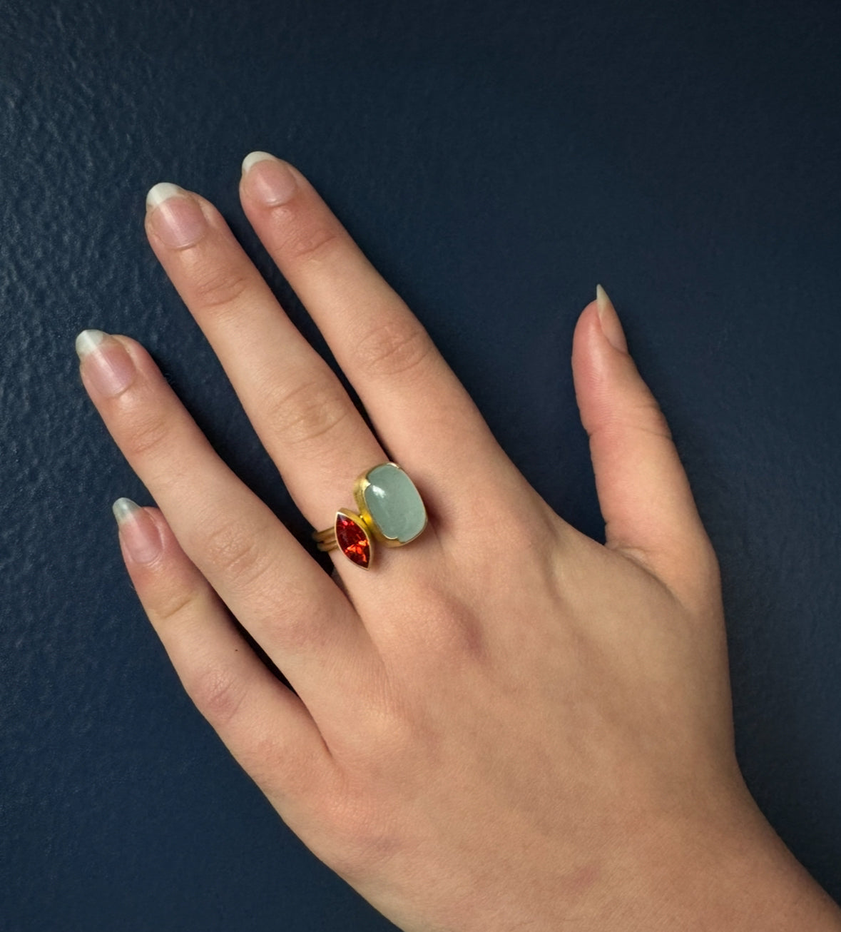 Gabriella Kiss 18k Milky Four Scallop Cushion Aquamarine Ring