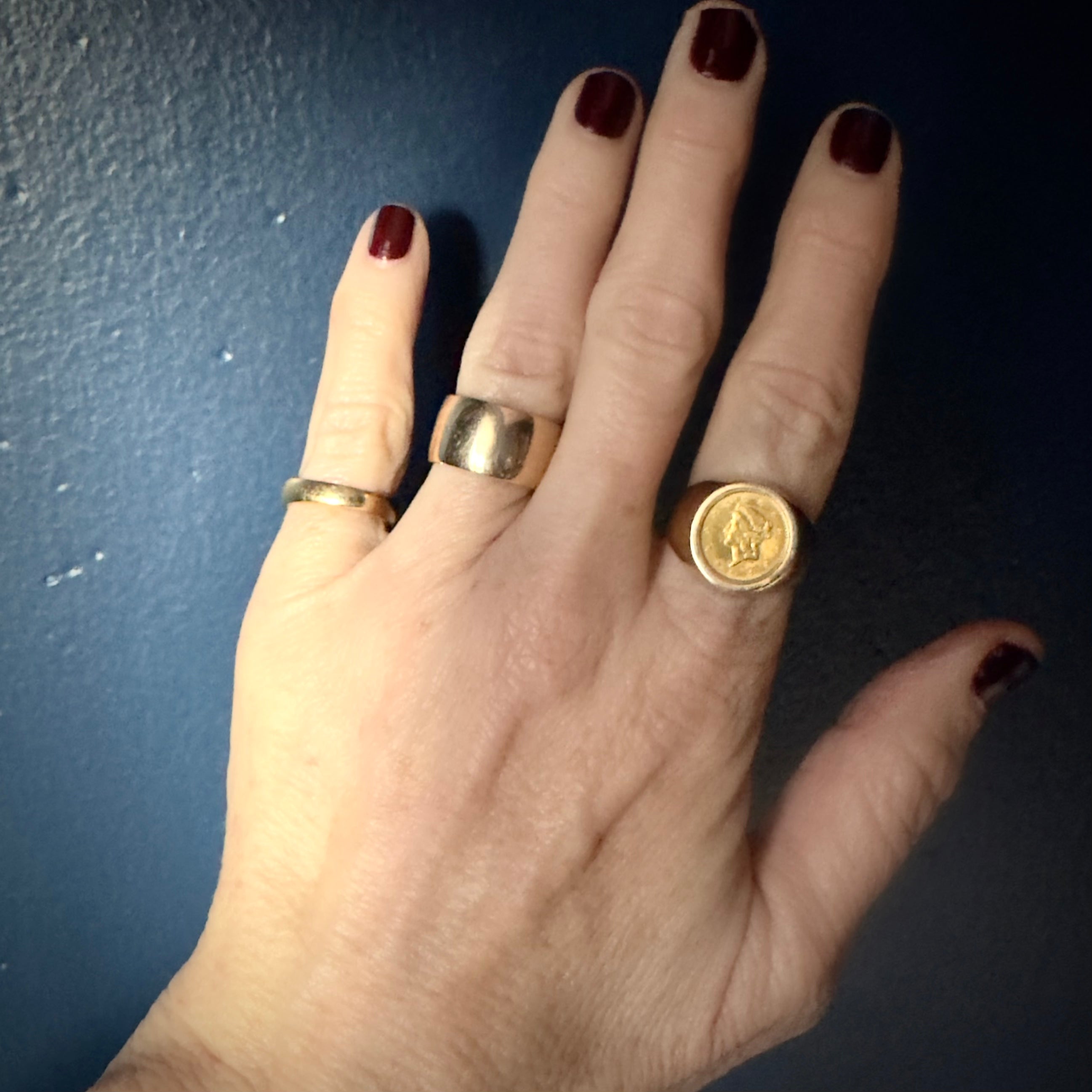 Antique Victorian 22k Coin Set in Heavy 14k Signet Ring