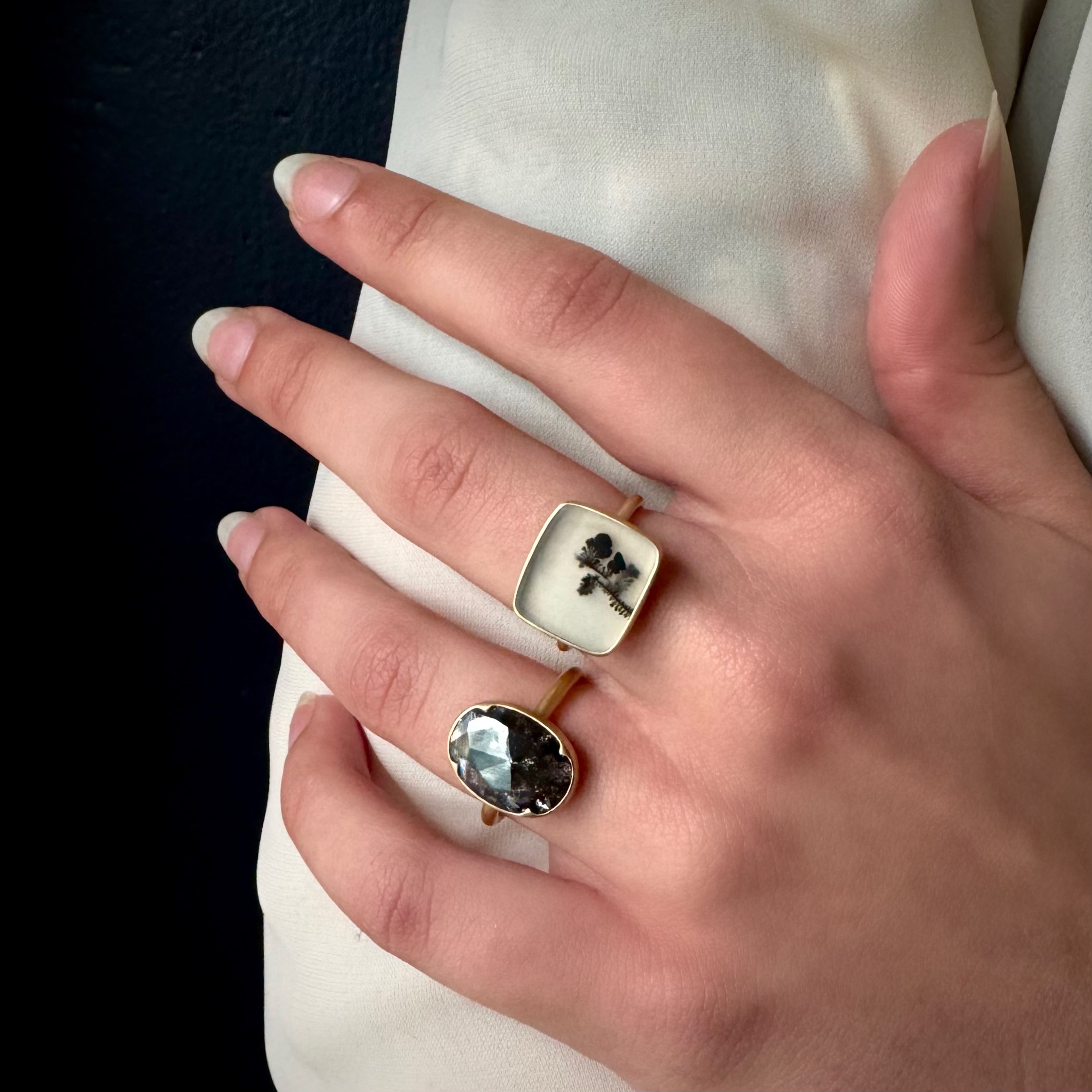 Gabriella Kiss 18k Oval Salt & Pepper Rose Cut Diamond Ring - 3.44 ct