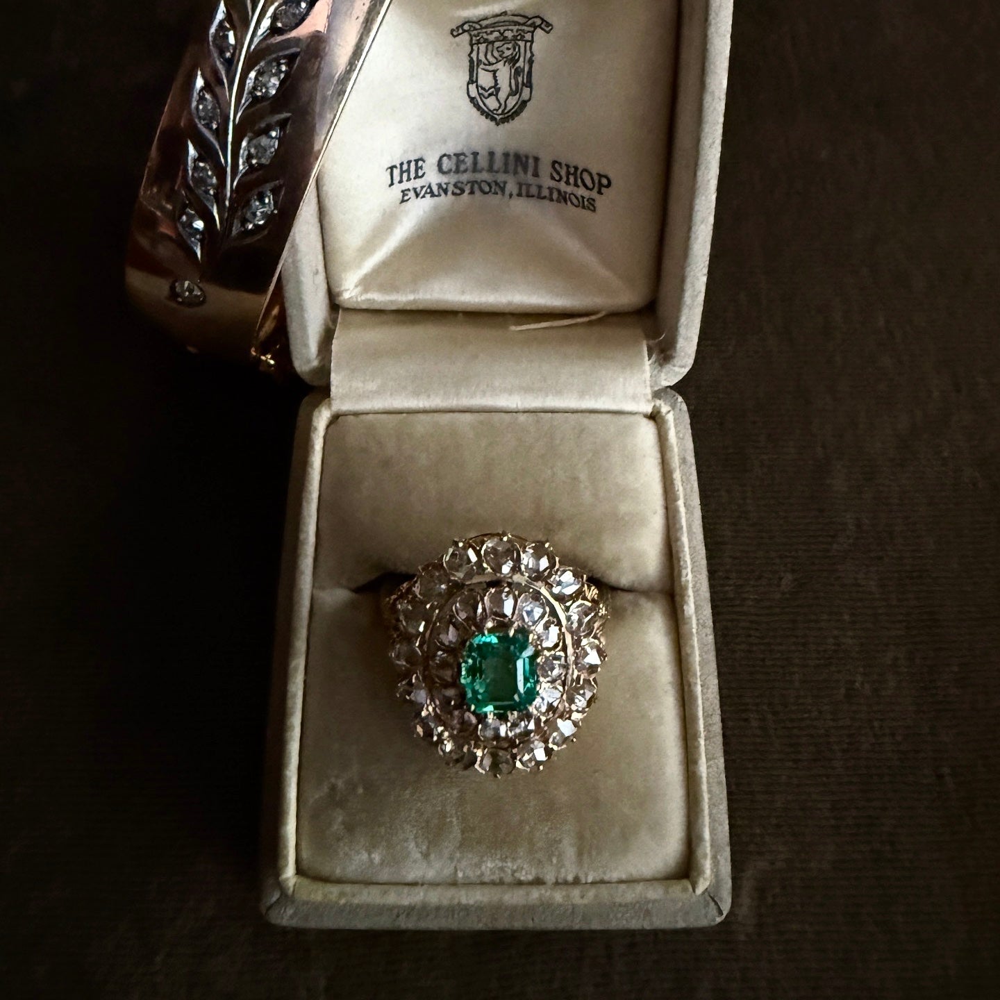 Antique Early Victorian 18k Rose Cut Diamonds & Emerald Ring