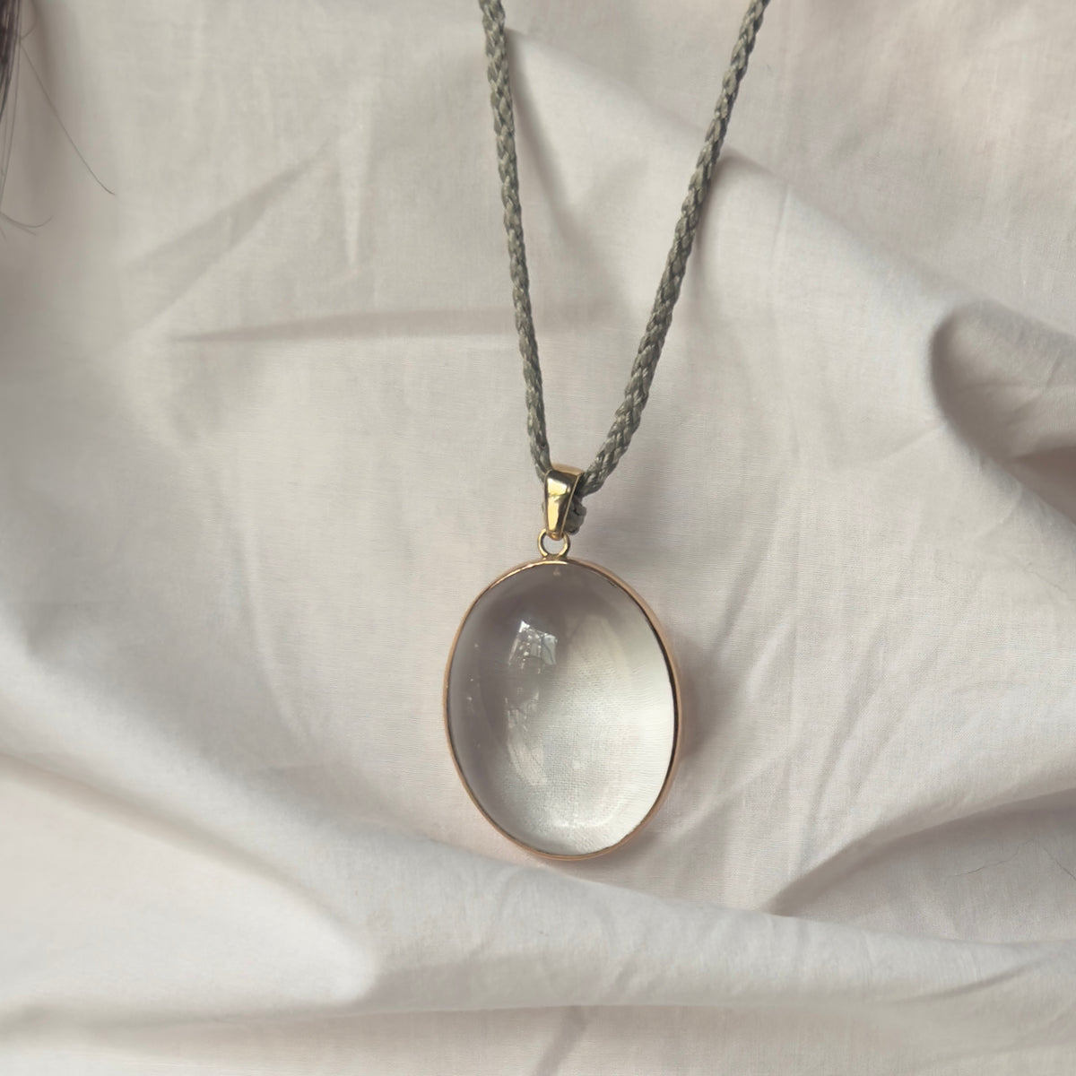 Antique Edwardian 9k Rock Crystal Oval Pendant