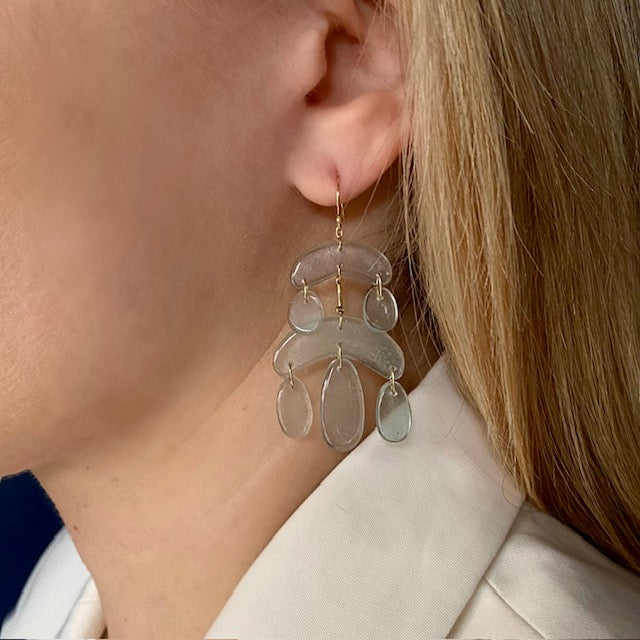 TenThousandThings 18k Tiny Cut Stone Aquamarine Chandelier Earrings