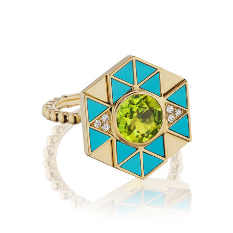Harwell Godfrey 18k Inlay Turquoise / Peridot Evil Eye Ring