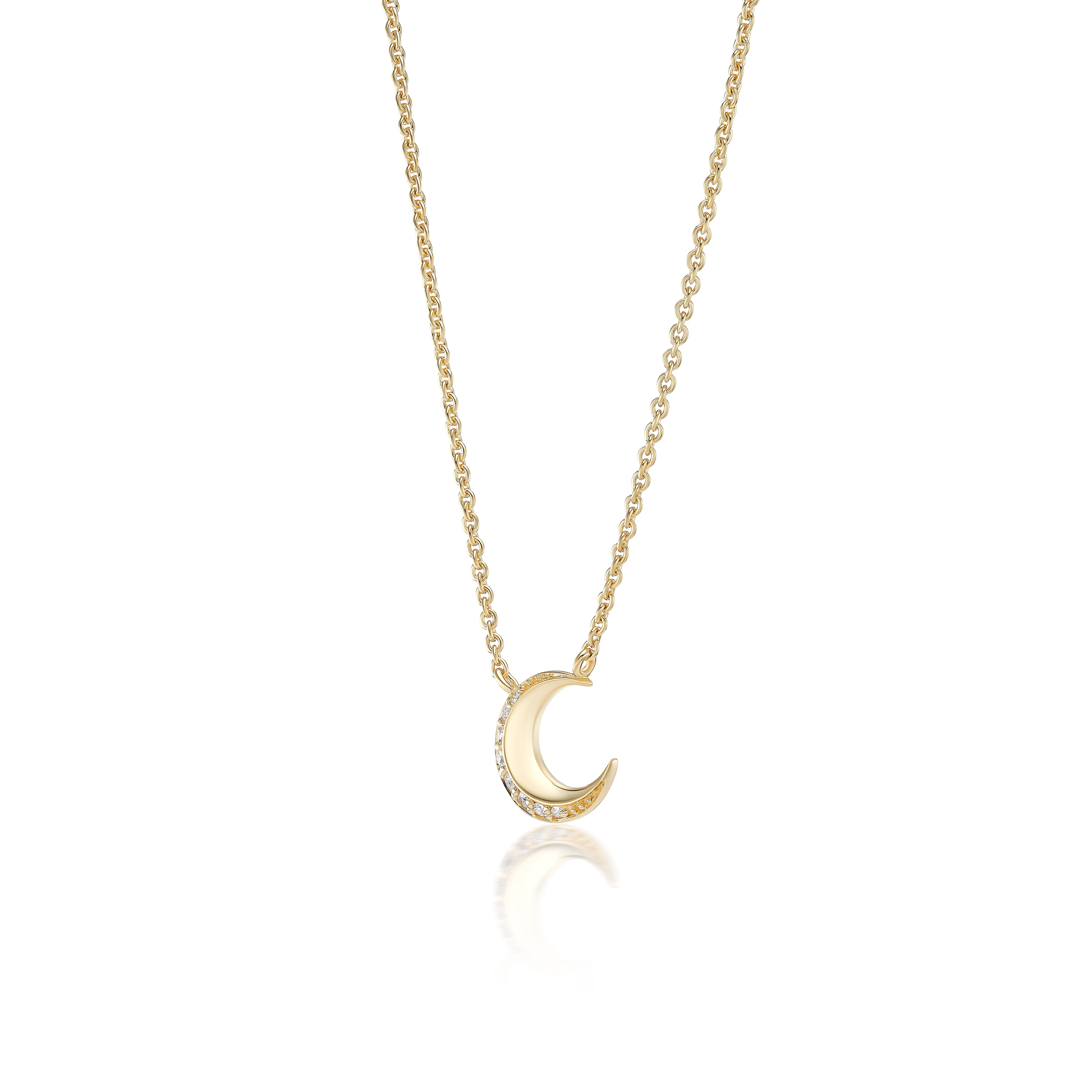 Harwell Godfrey 18k Diamond Tiny Moon Pendant Necklace -16"/18"