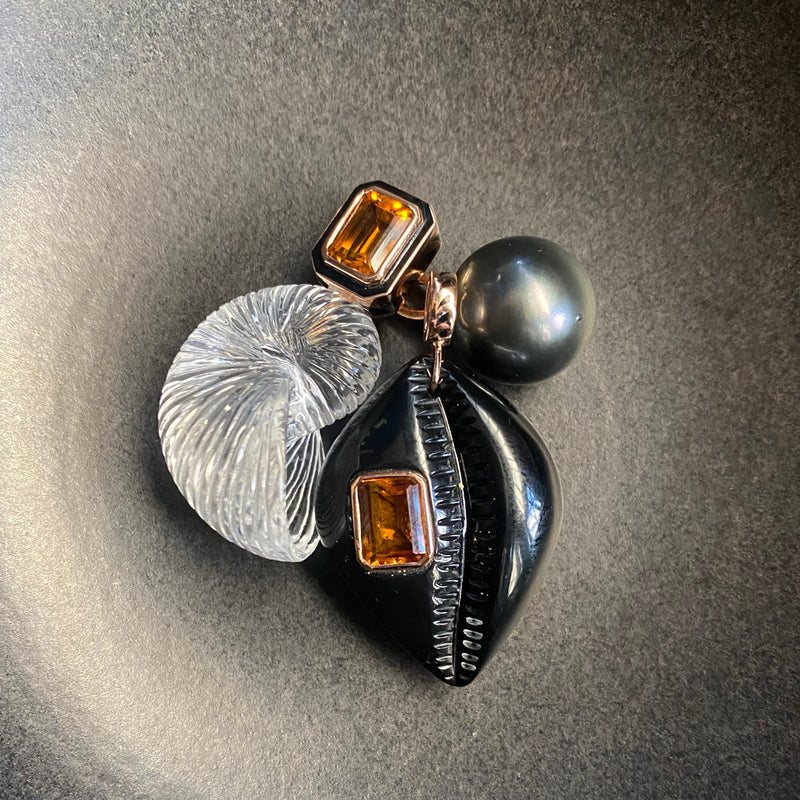 Dezso 18k Crystal Quartz Nautilus Shell Pendant with Citrine Bale