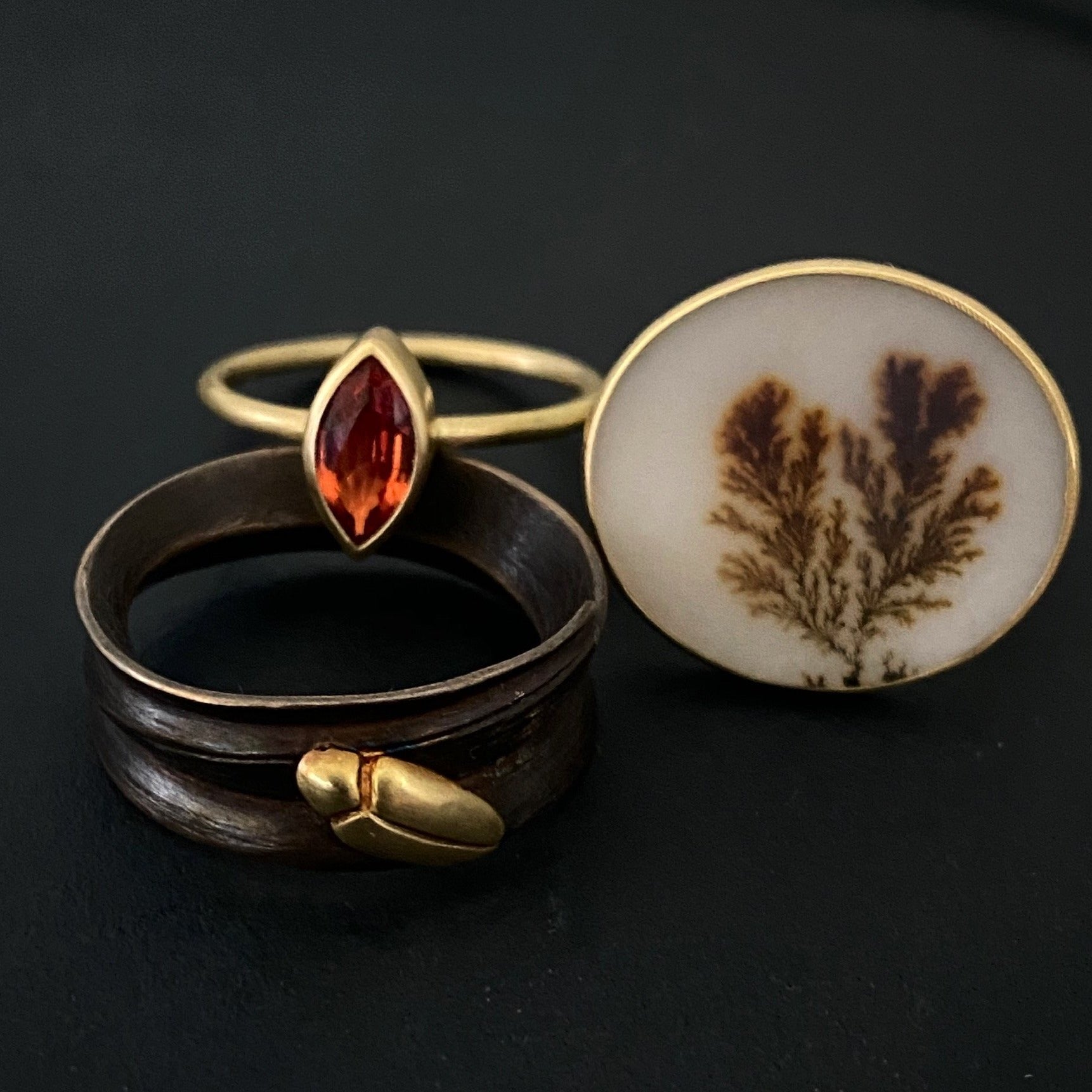 Gabriella Kiss Bronze Blade of Grass Ring with 18k Beetle