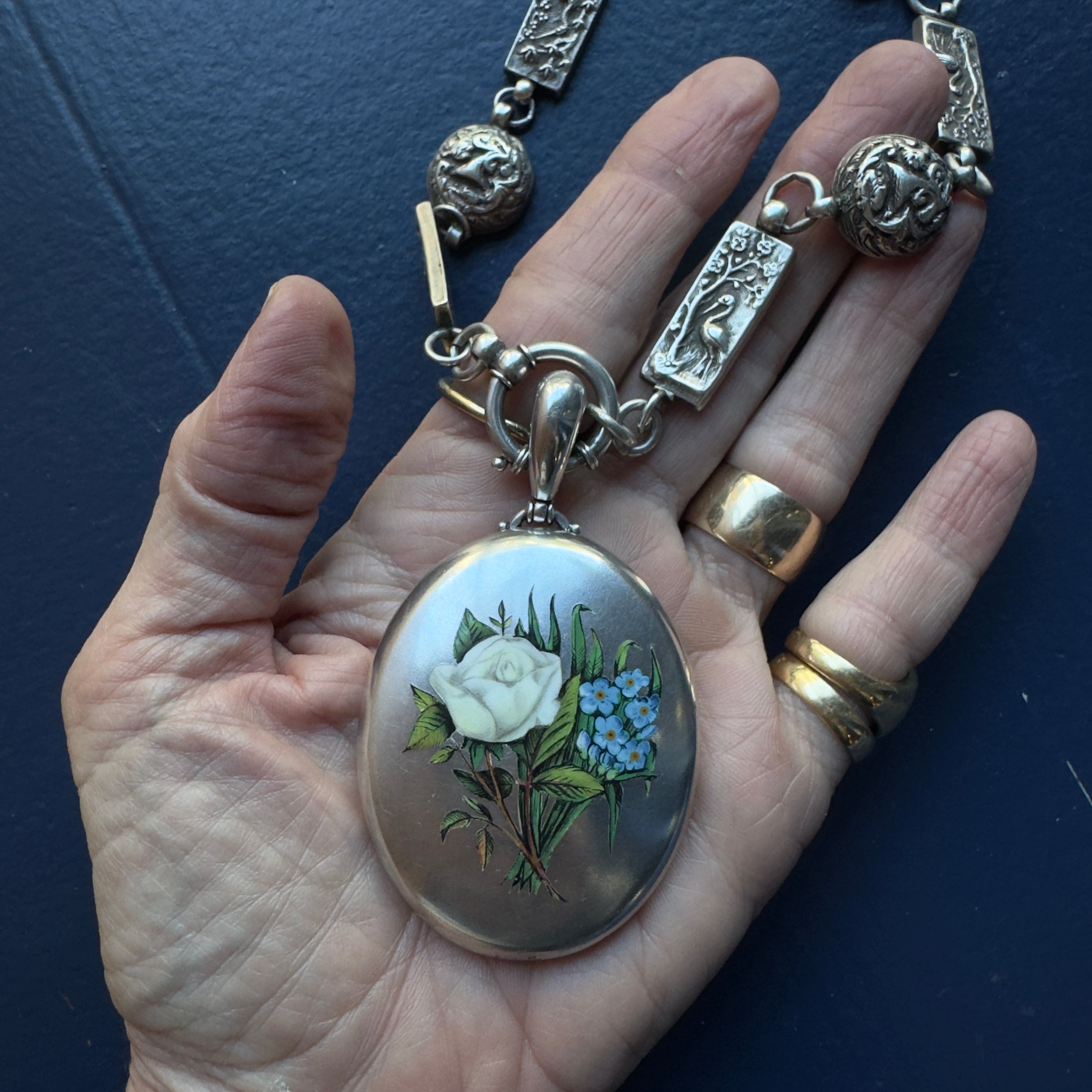 Antique Aesthetic Movement Silver Wide Links Necklace