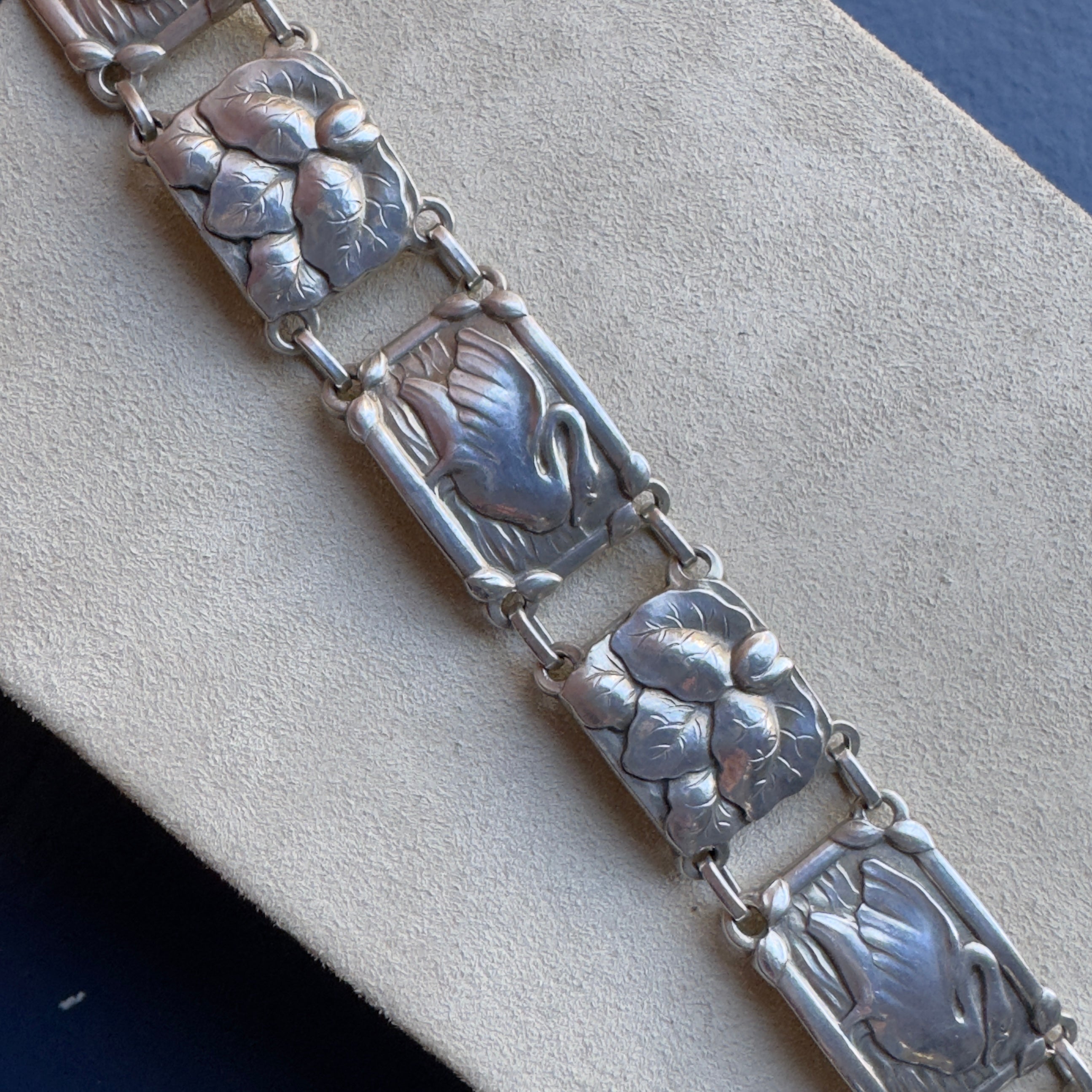 Vintage Georg Jensen Sterling Silver Swans & Leaves Bracelet