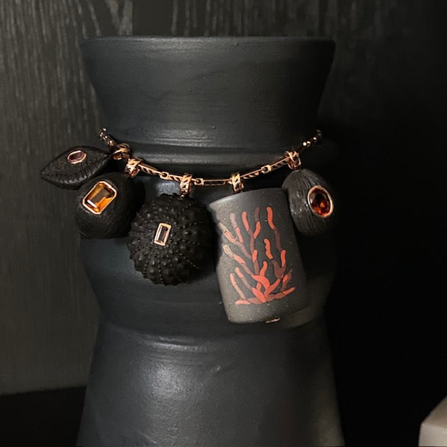 Dezso 18k Black Jade Pendant with Red Jasper Coral Inlay