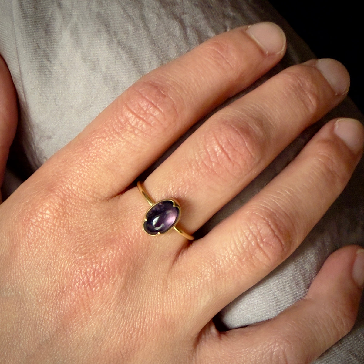 Gabriella Kiss 18k Oval Cabochon Deep Mauve Spinel