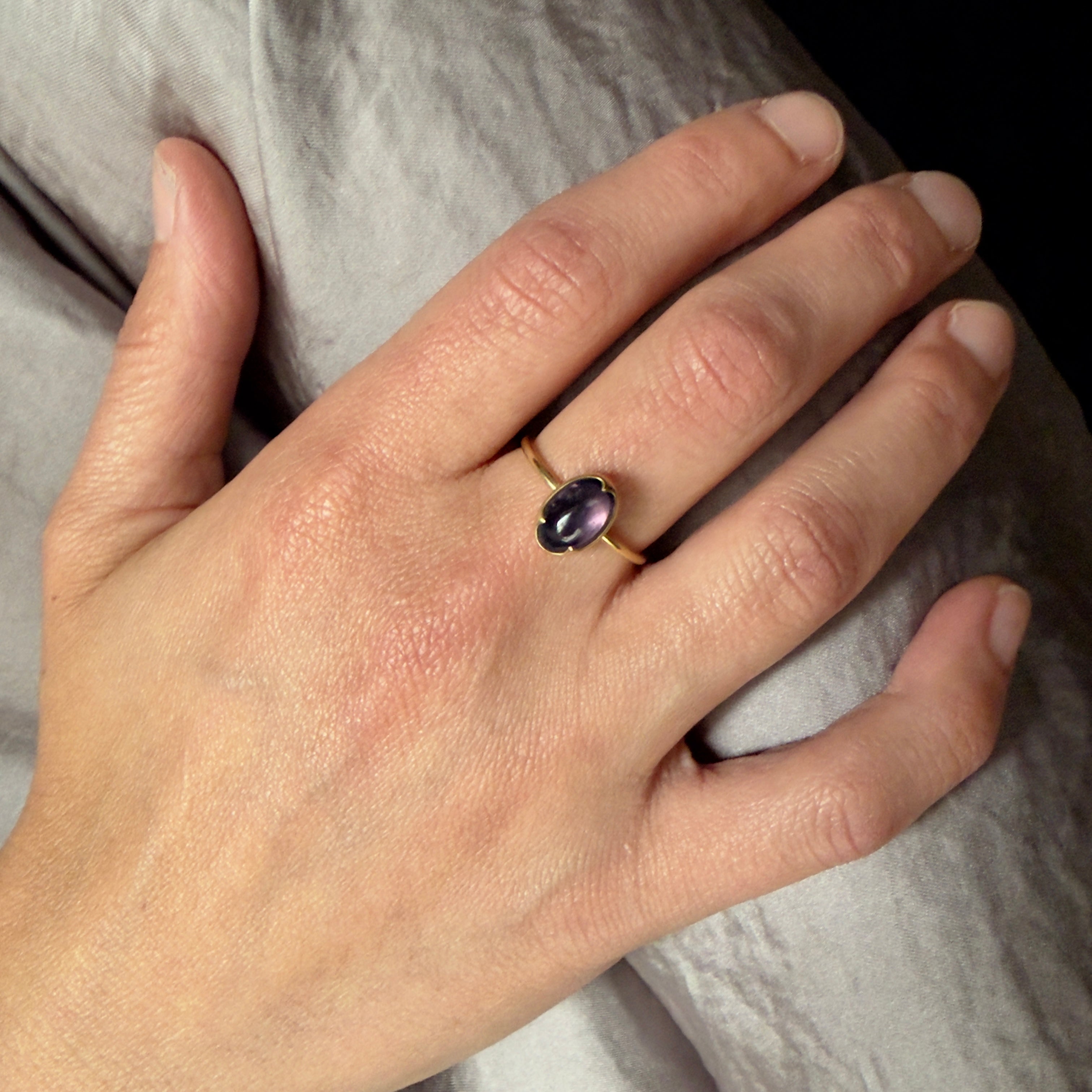 Gabriella Kiss 18k Oval Cabochon Deep Mauve Spinel