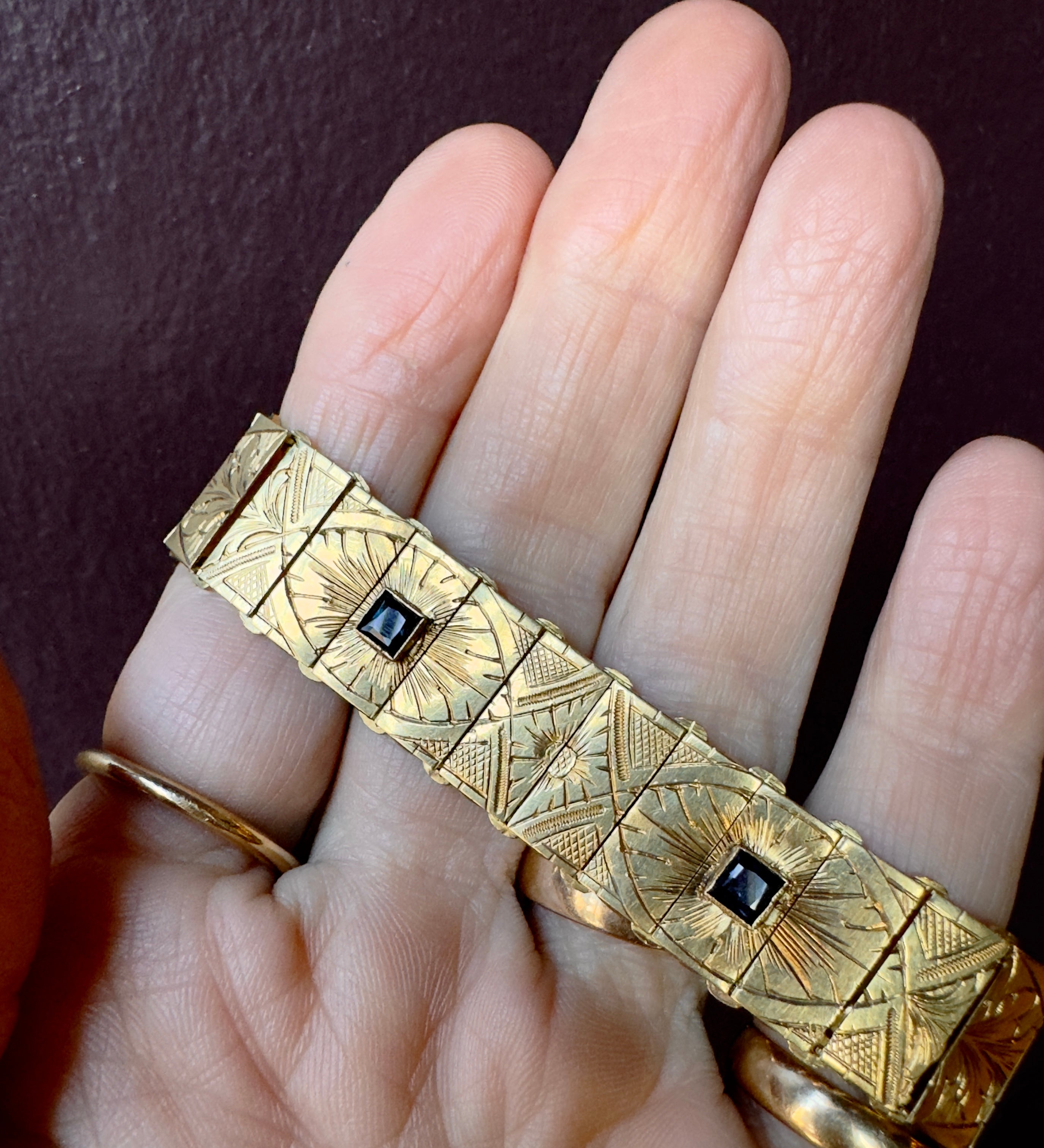 Antique Art Deco 18k Sapphire Flat Link Bracelet- 7”