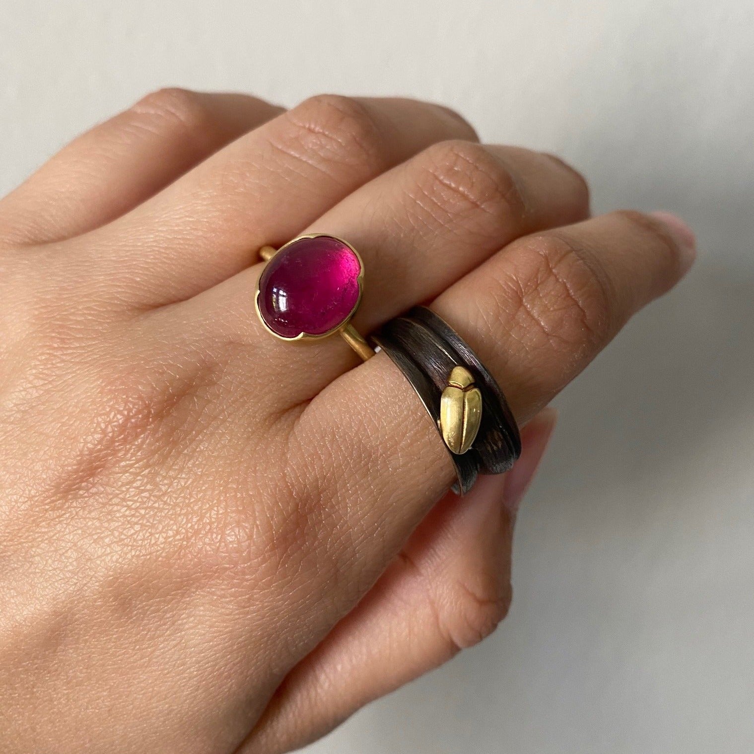 Gabriella Kiss Bronze Blade of Grass Ring with 18k Beetle