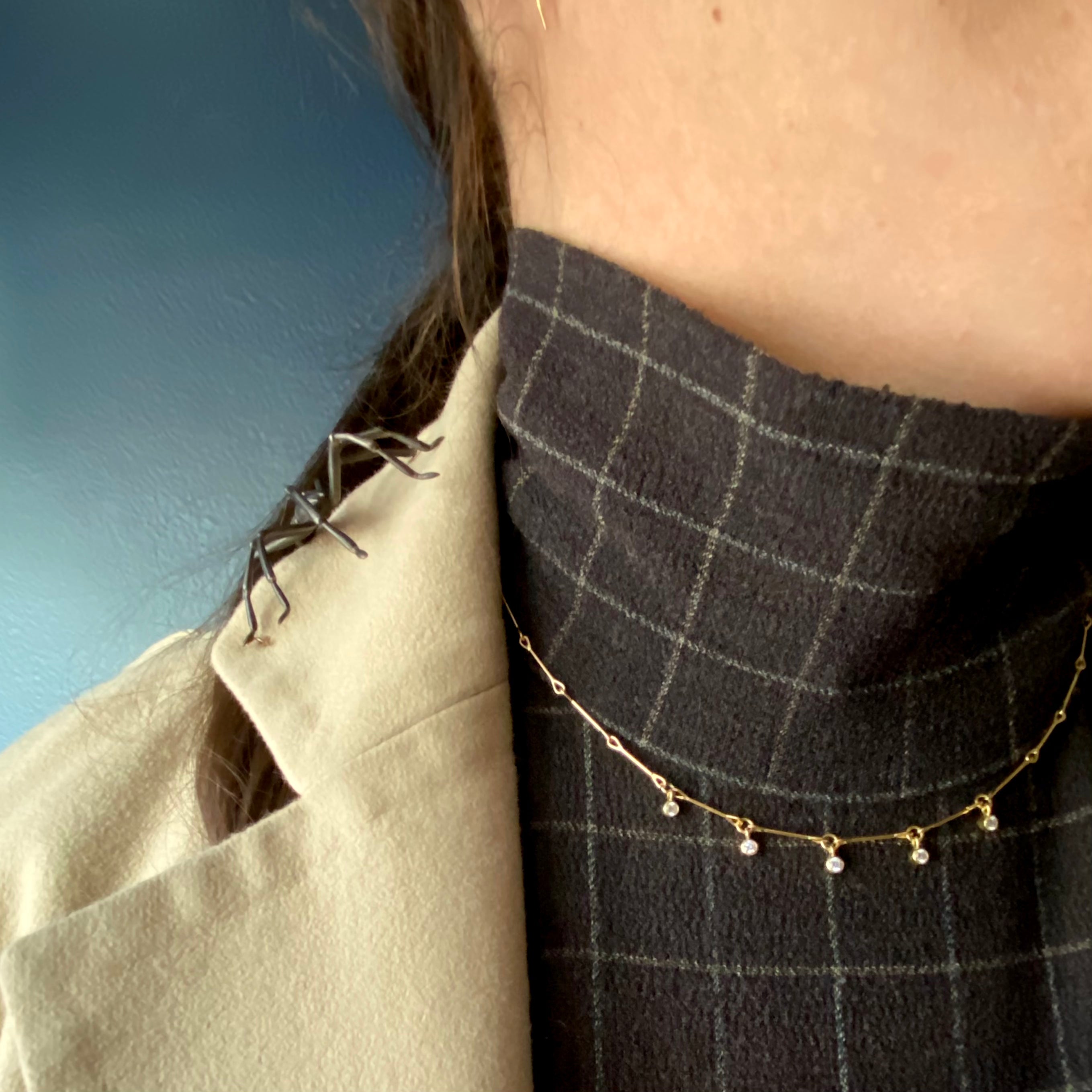 Tura Sugden 18k Yellow Gold Lantern Necklace w/ Five Diamonds