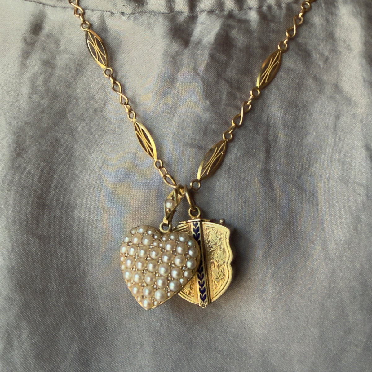 Antique Victorian 18k Enamel Engraved Shield Locket