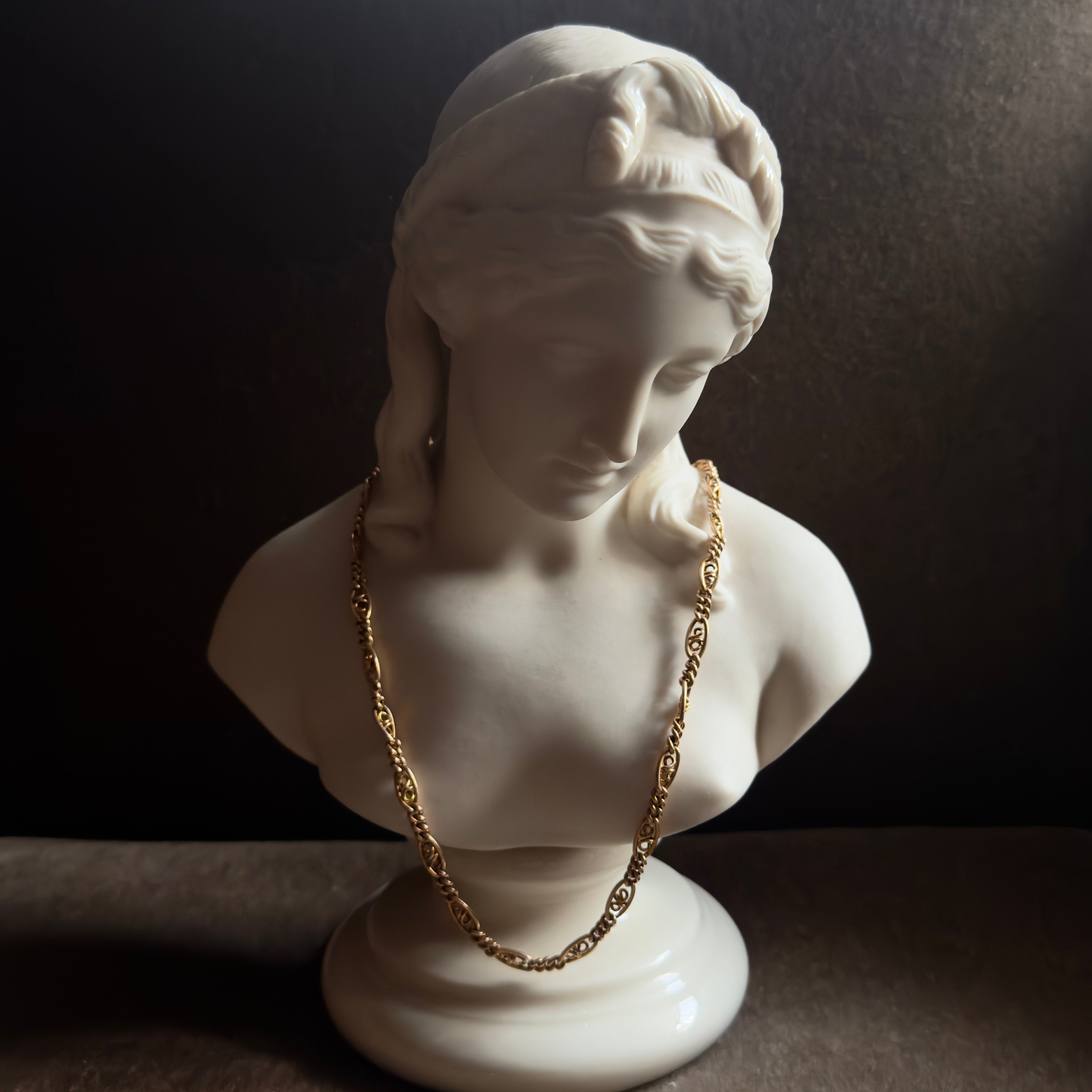 Antique Edwardian 14k Curb and Ornate Link Chain