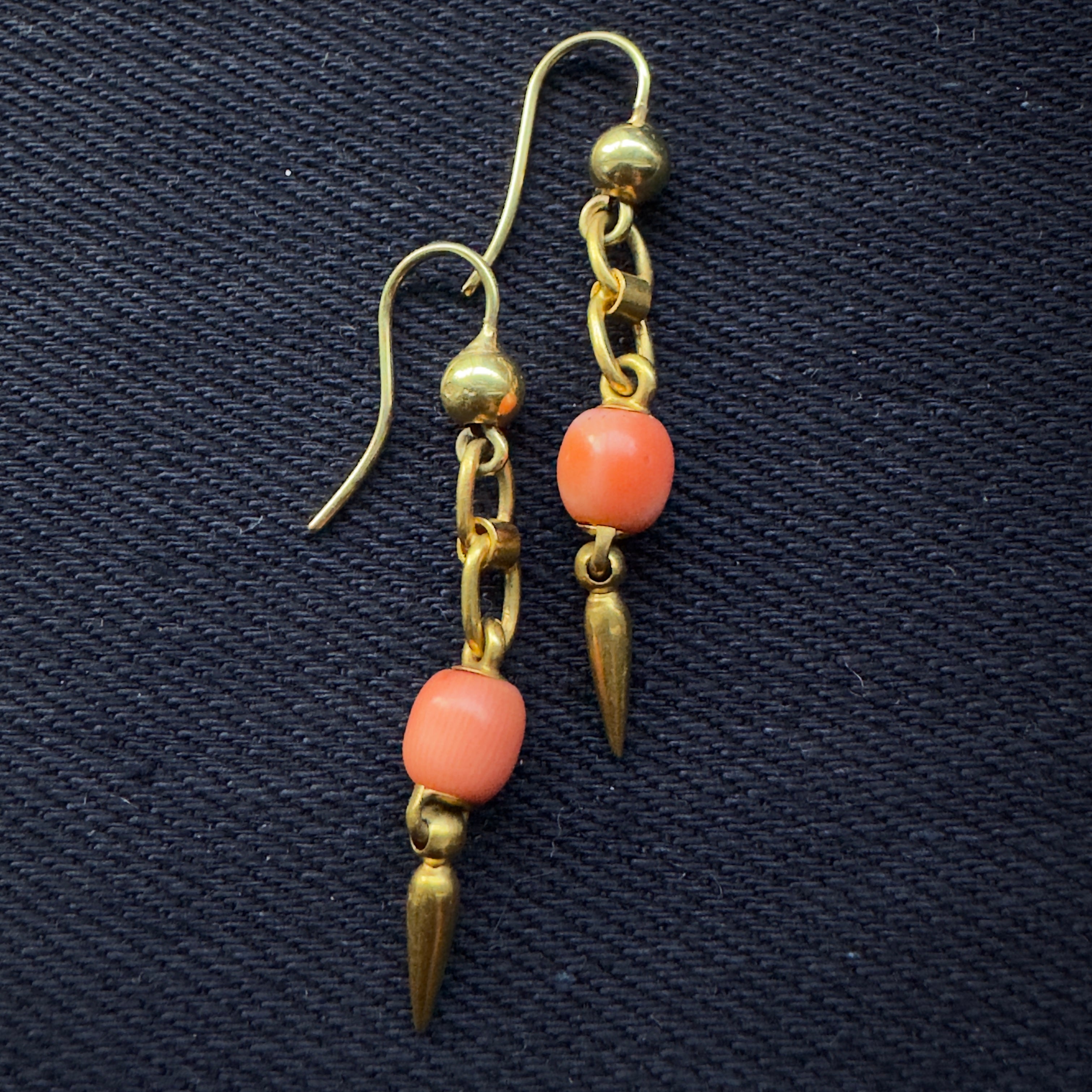 Antique Victorian 15k Chain Motif Coral Earrings