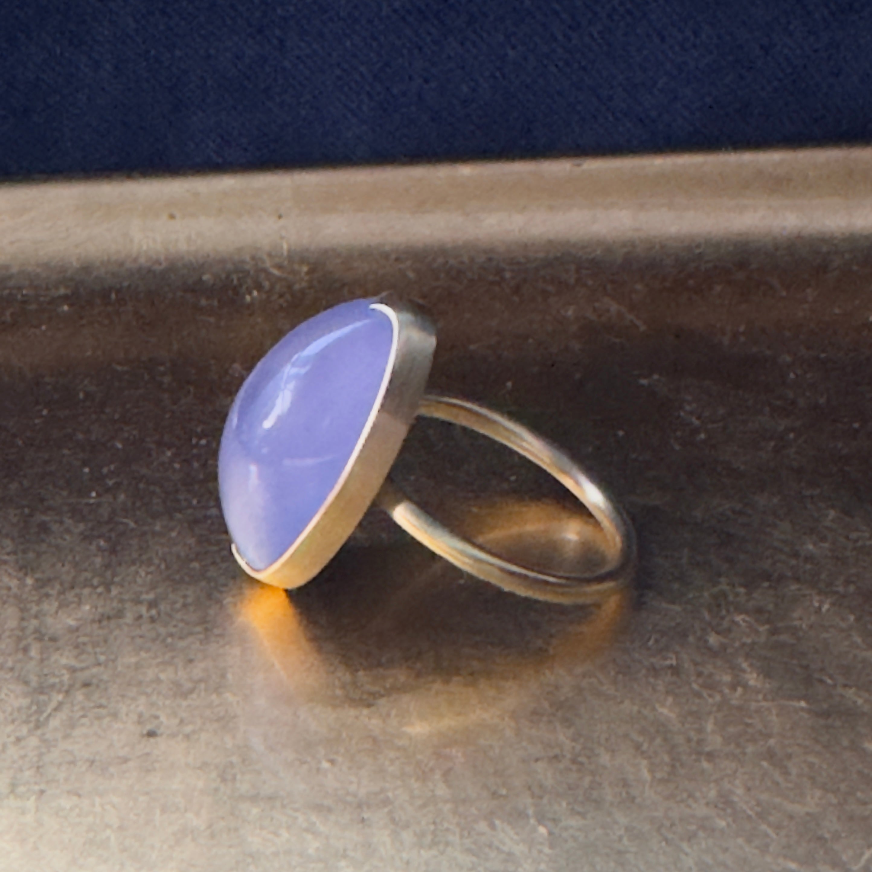 Gabriella Kiss 18k Oval Blue Chalcedony Ring- 11.84ct