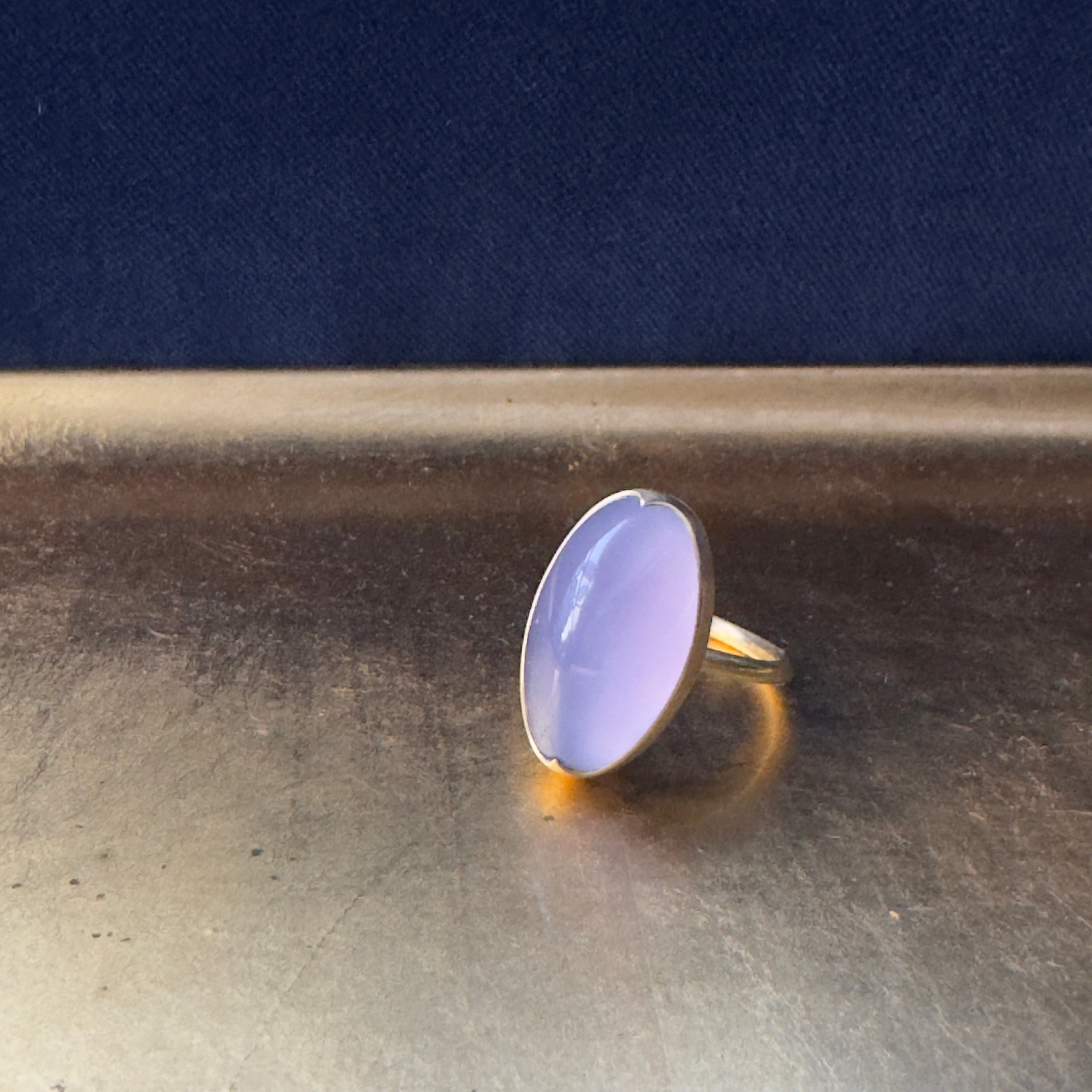 Gabriella Kiss 18k Oval Blue Chalcedony Ring- 11.84ct