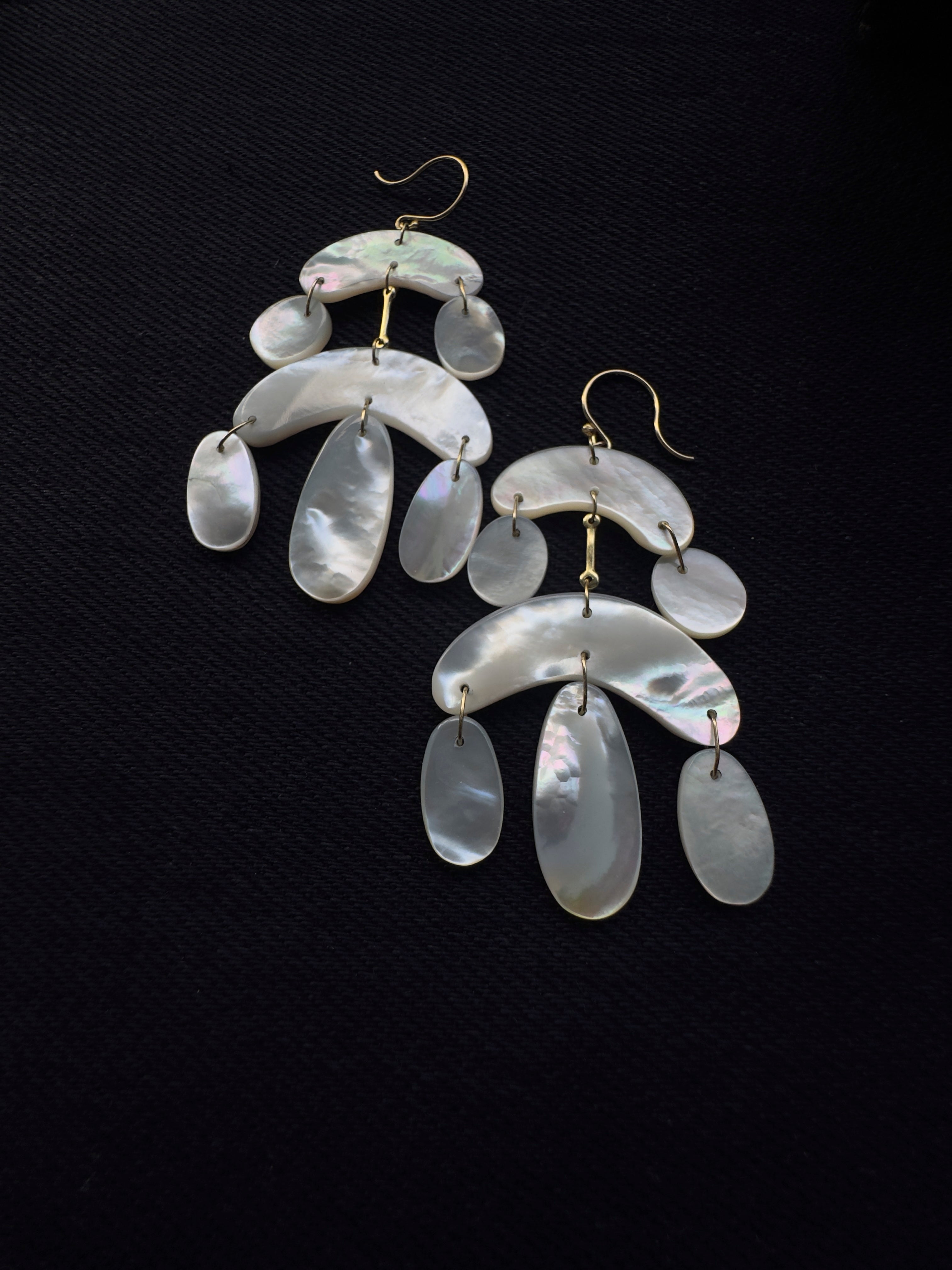 TenThousandThings 18k Mini Cut Stone Mother of Pearl Chandelier Earrings