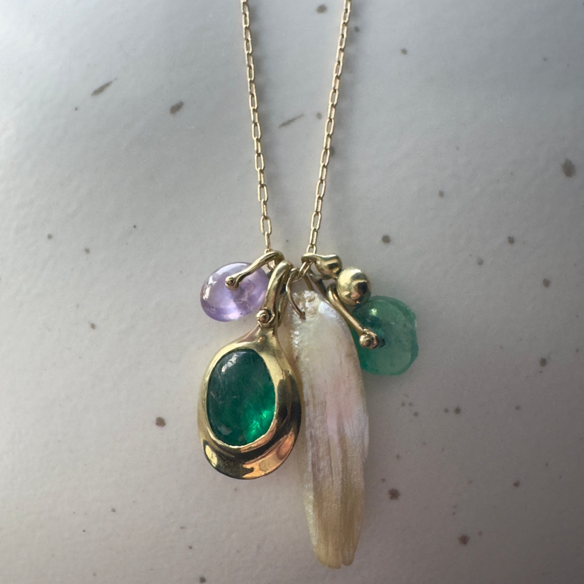 TenThousandThings 18k Emerald, Nat. Pearl and Sapphire Luxe Charm Necklace - 16.5"