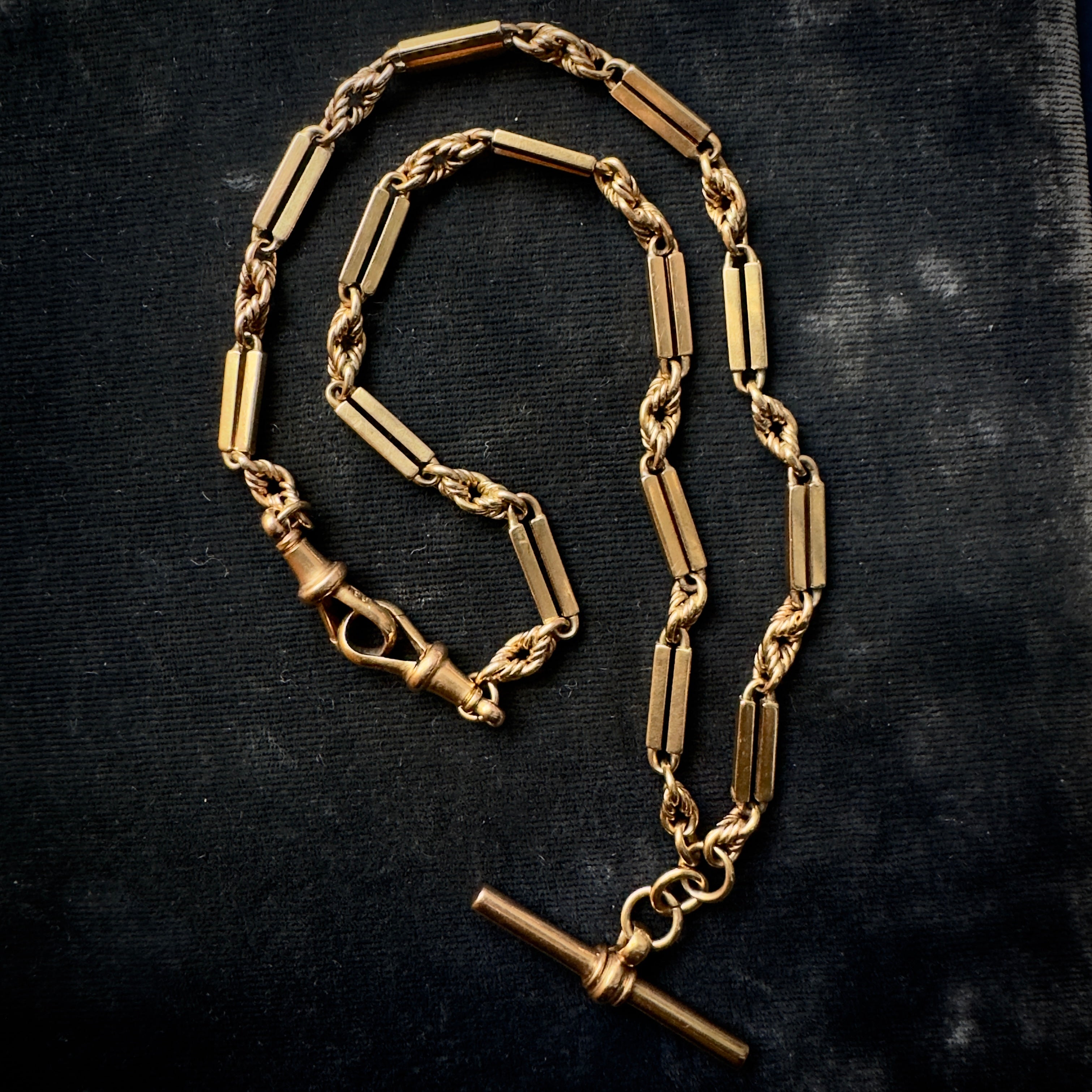 Antique Victorian 9k Fetter Link Watch Chain- 16 1/2"
