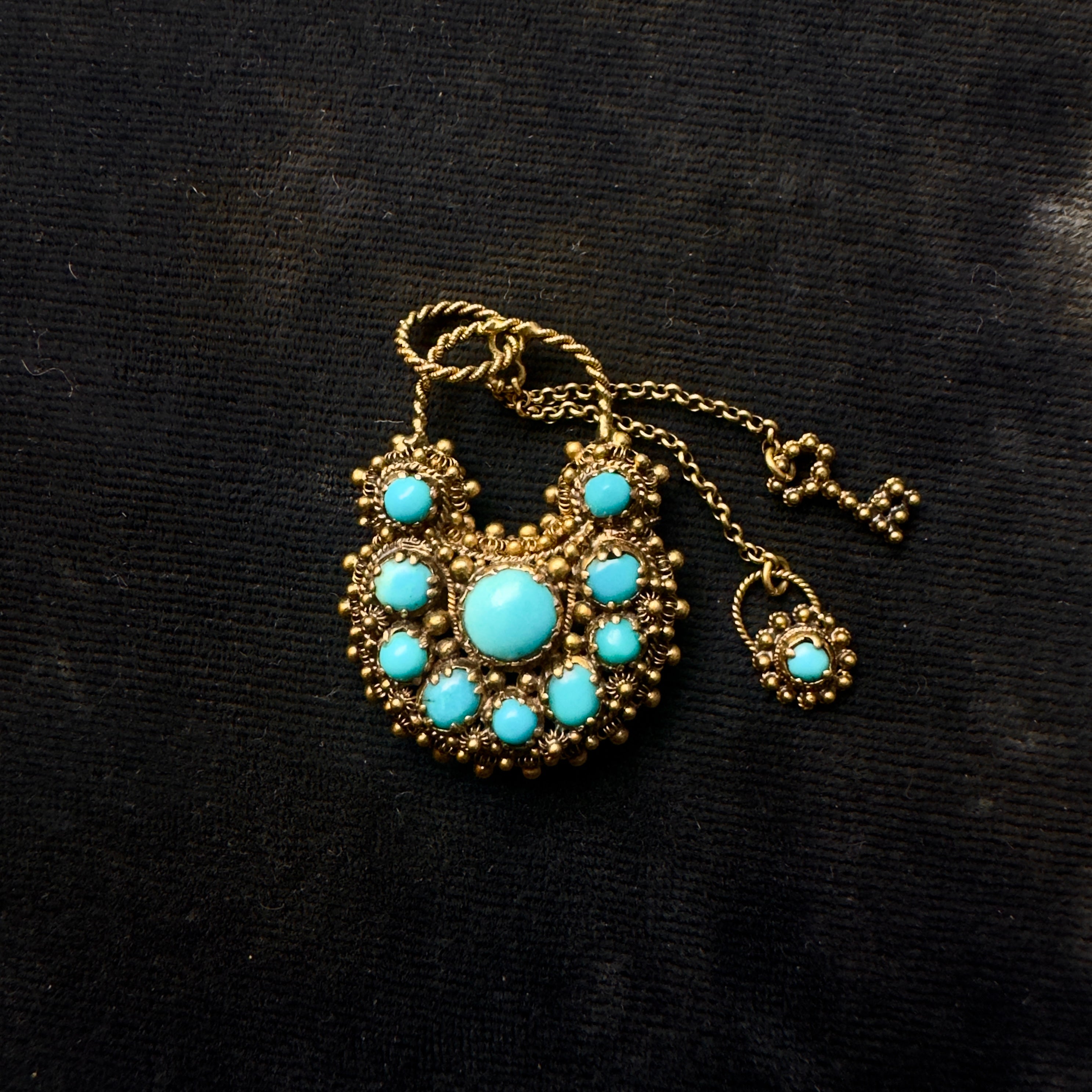 Antique Georgian 15k Cannetille Turquoise Padlock Pendant