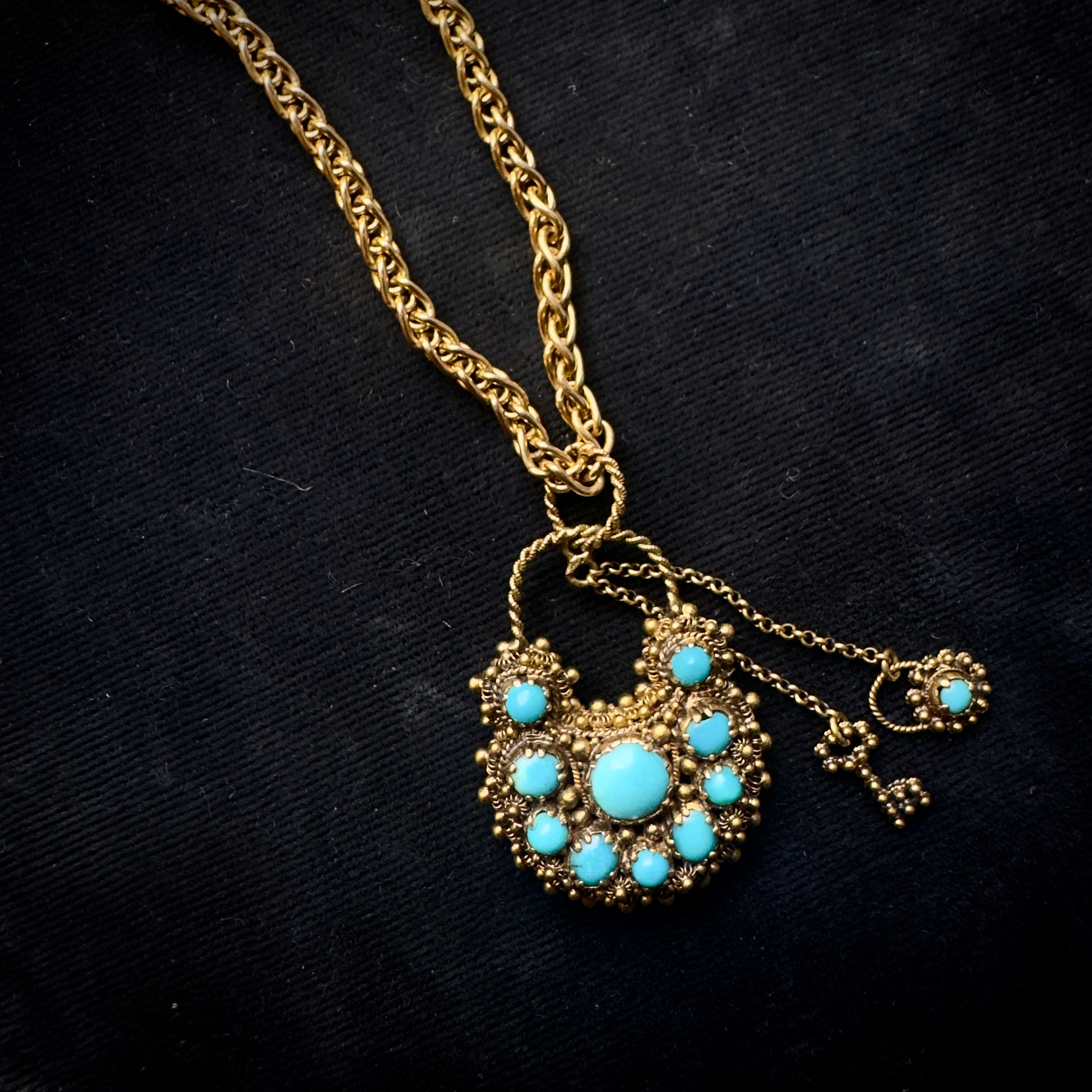 Antique Georgian 15k Cannetille Turquoise Padlock Pendant