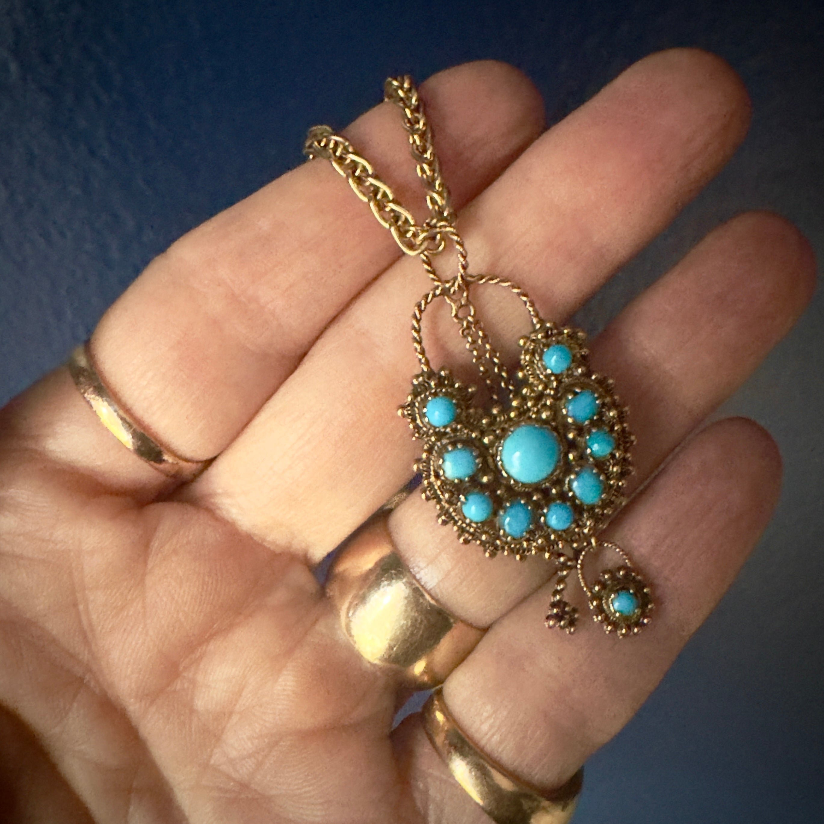 Antique Georgian 15k Cannetille Turquoise Padlock Pendant