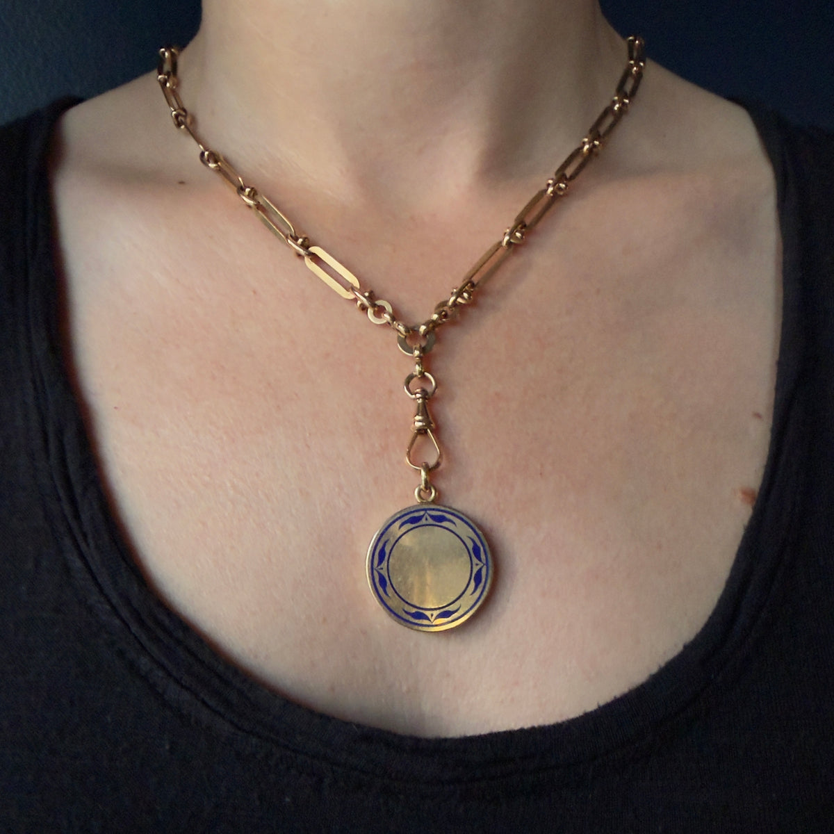 Antique Victorian 14k Round Navy Enamel Monogram Locket Pendant