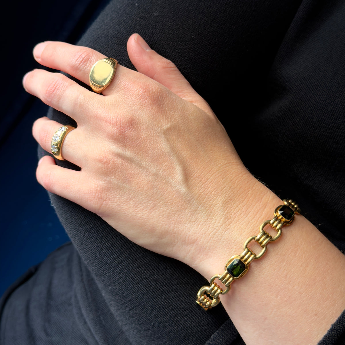 Vintage Retro 14k Gold and Emerald Cut Tourmaline Bracelet