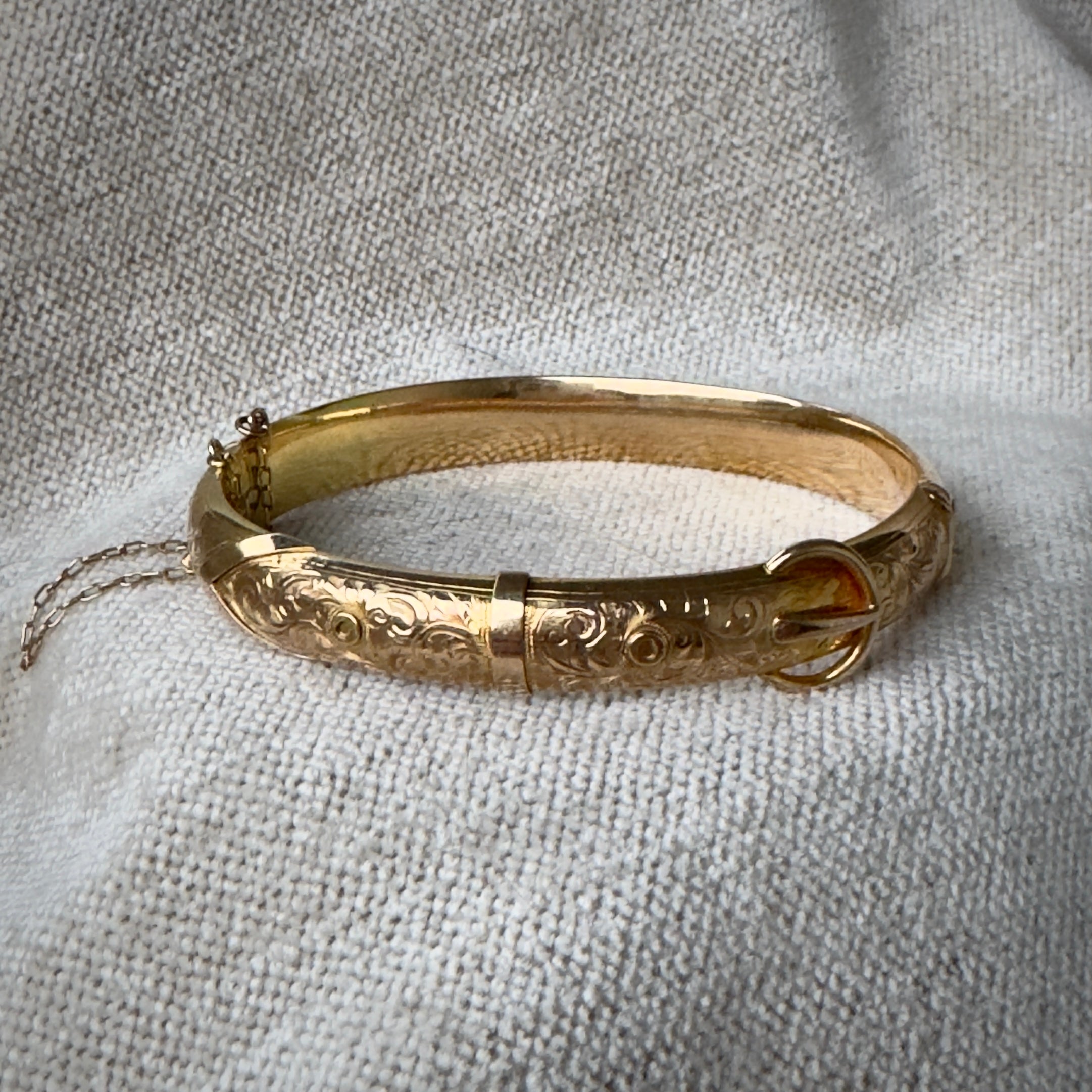 Antique Edwardian 15k Gold Buckle Bangle Bracelet