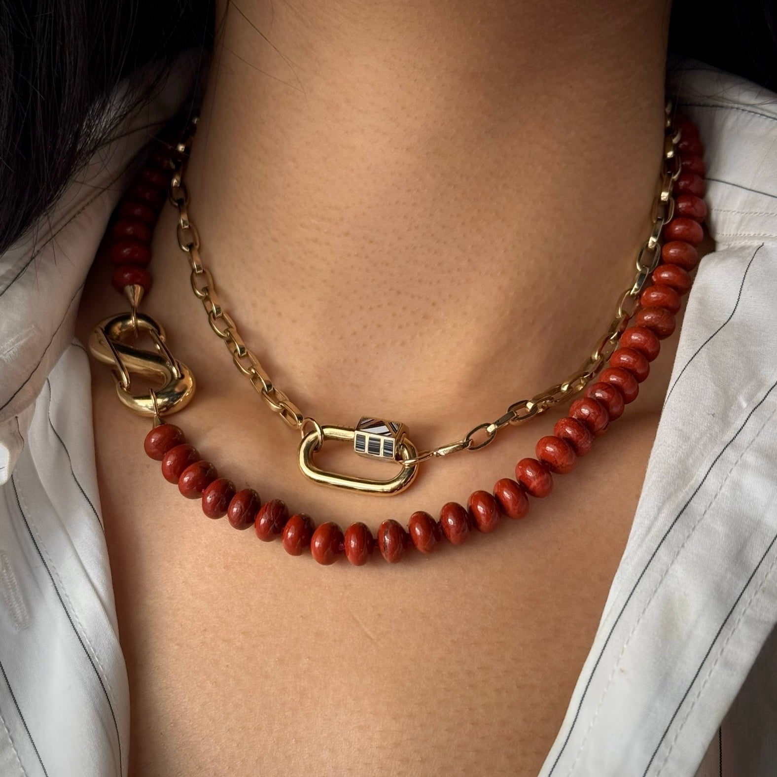 Marla Aaron 18k Fordite Inlay Chubby Medium Lock