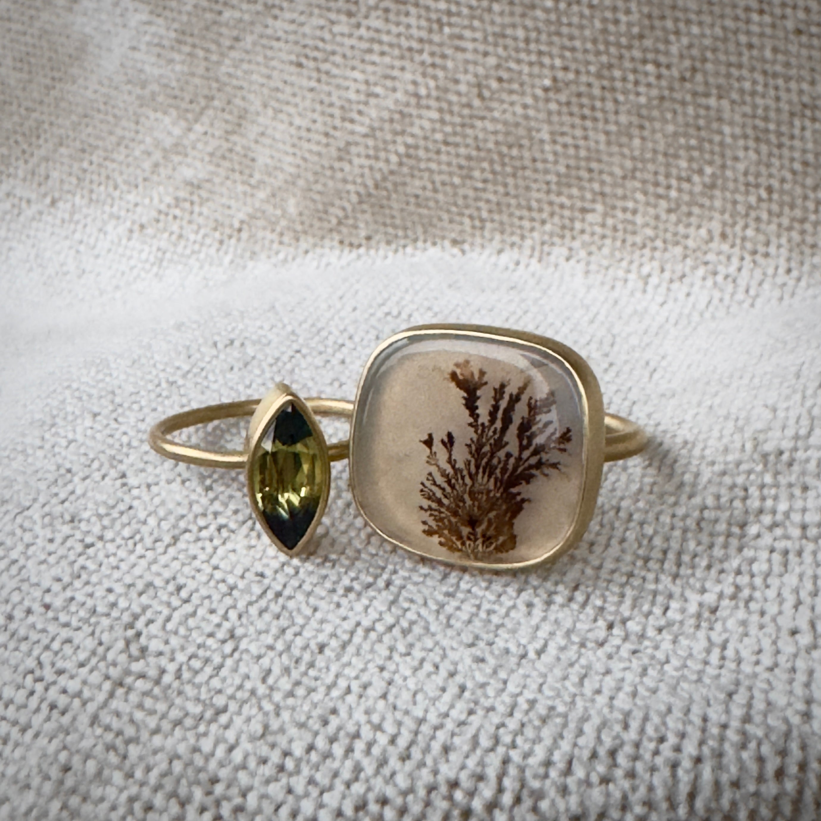 Gabriella Kiss 18k Square Cushion Dendrite Agate Ring