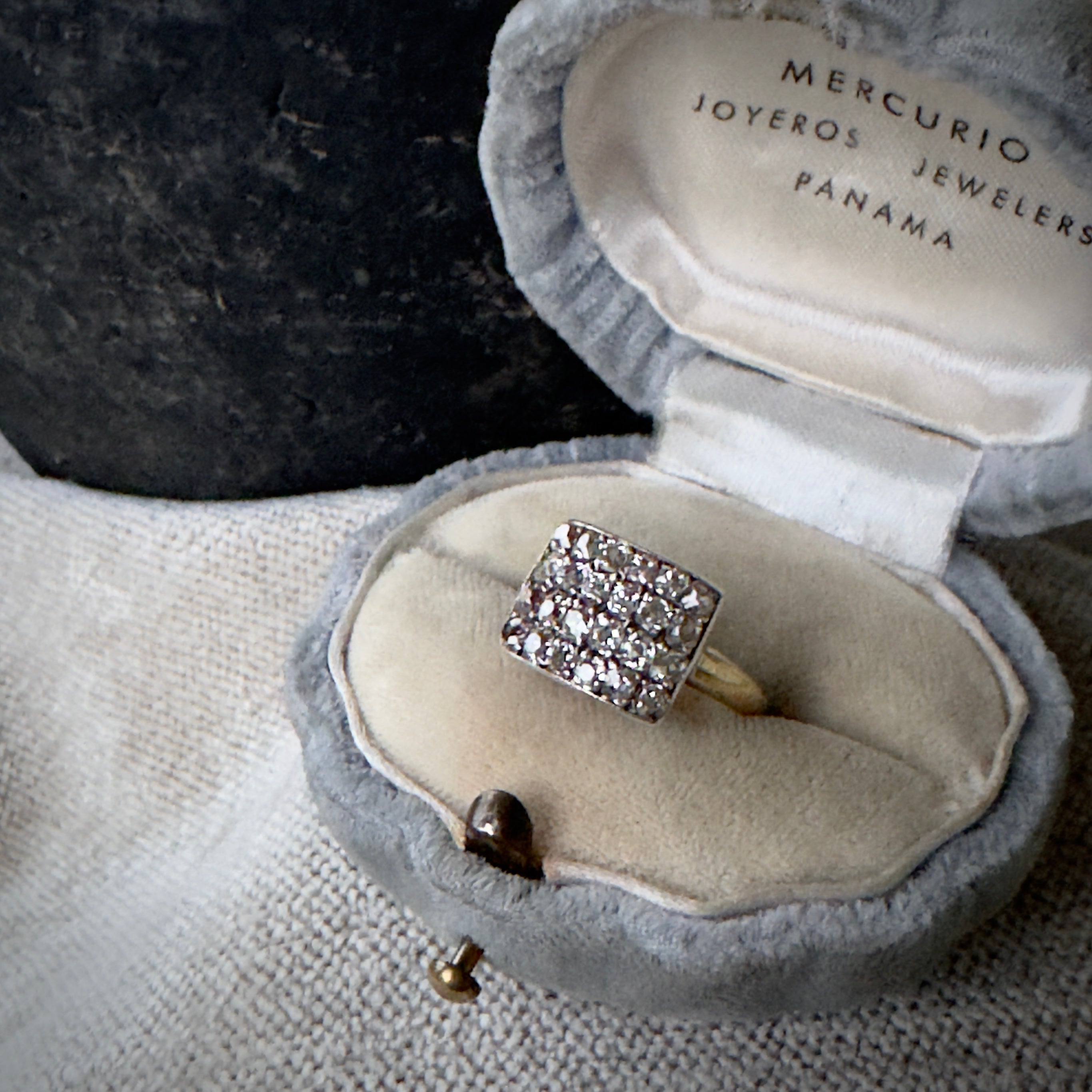 Antique Victorian 18k Silver Set Diamond Tablet Ring - 2ctw