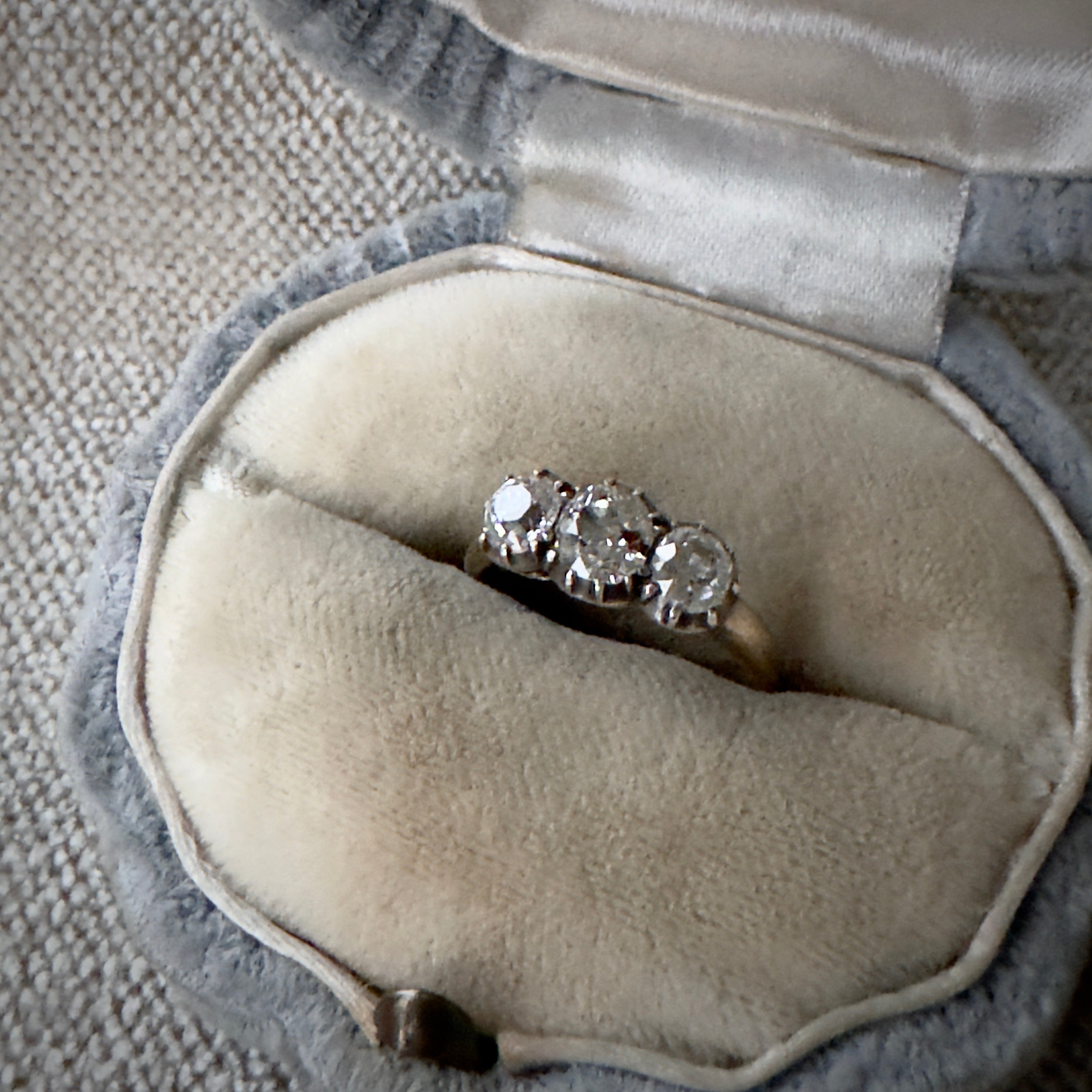 Antique Victorian Three Diamond Ring in 18k Gold and Sterling Silver - 1.15ct